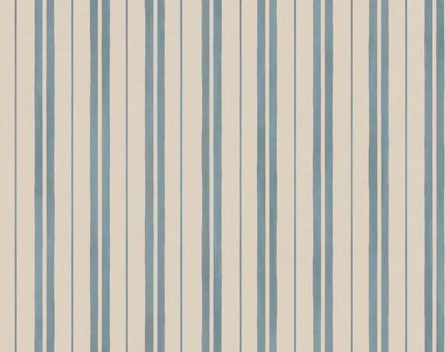Strepen Behang in Zachtblauw en Linnen Beige — Rust & Ritme