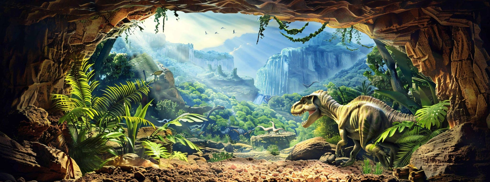 Dinosaurus Avontuur Kinderkamer Fotobehang met Grotzicht