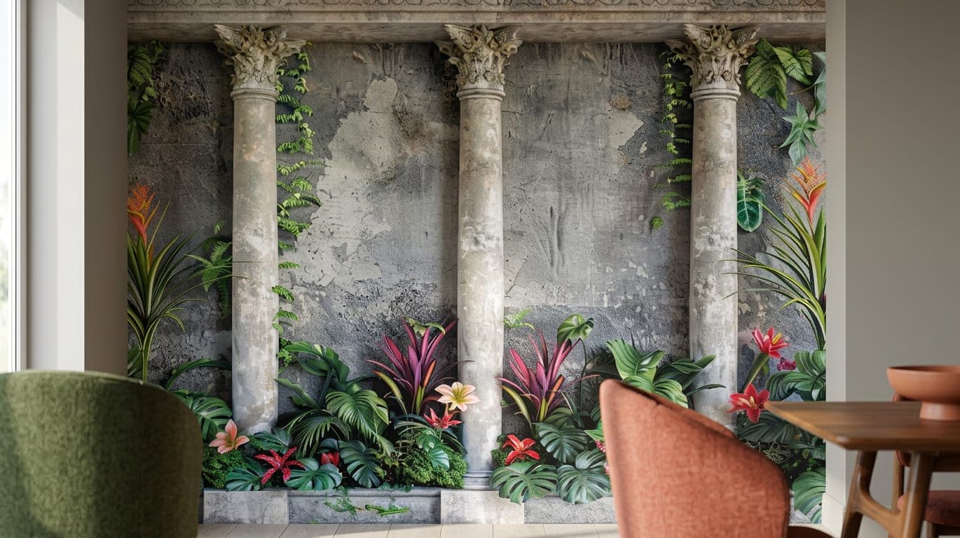 jungle behang klassieke zuil eetkamer planten kantoor modern groen design