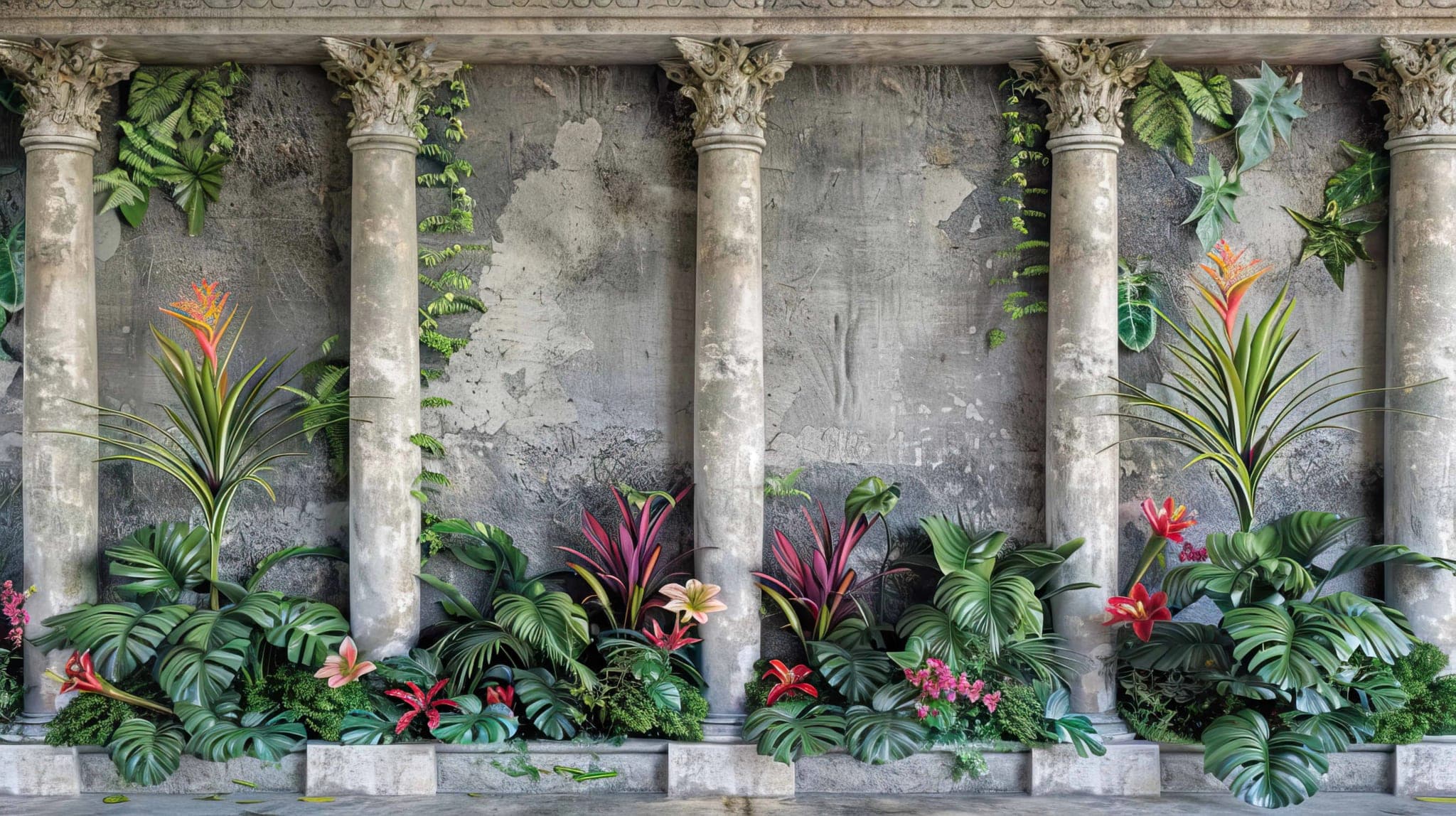 Jungle Behang Klassieke Zuilen en Botanische Luxe