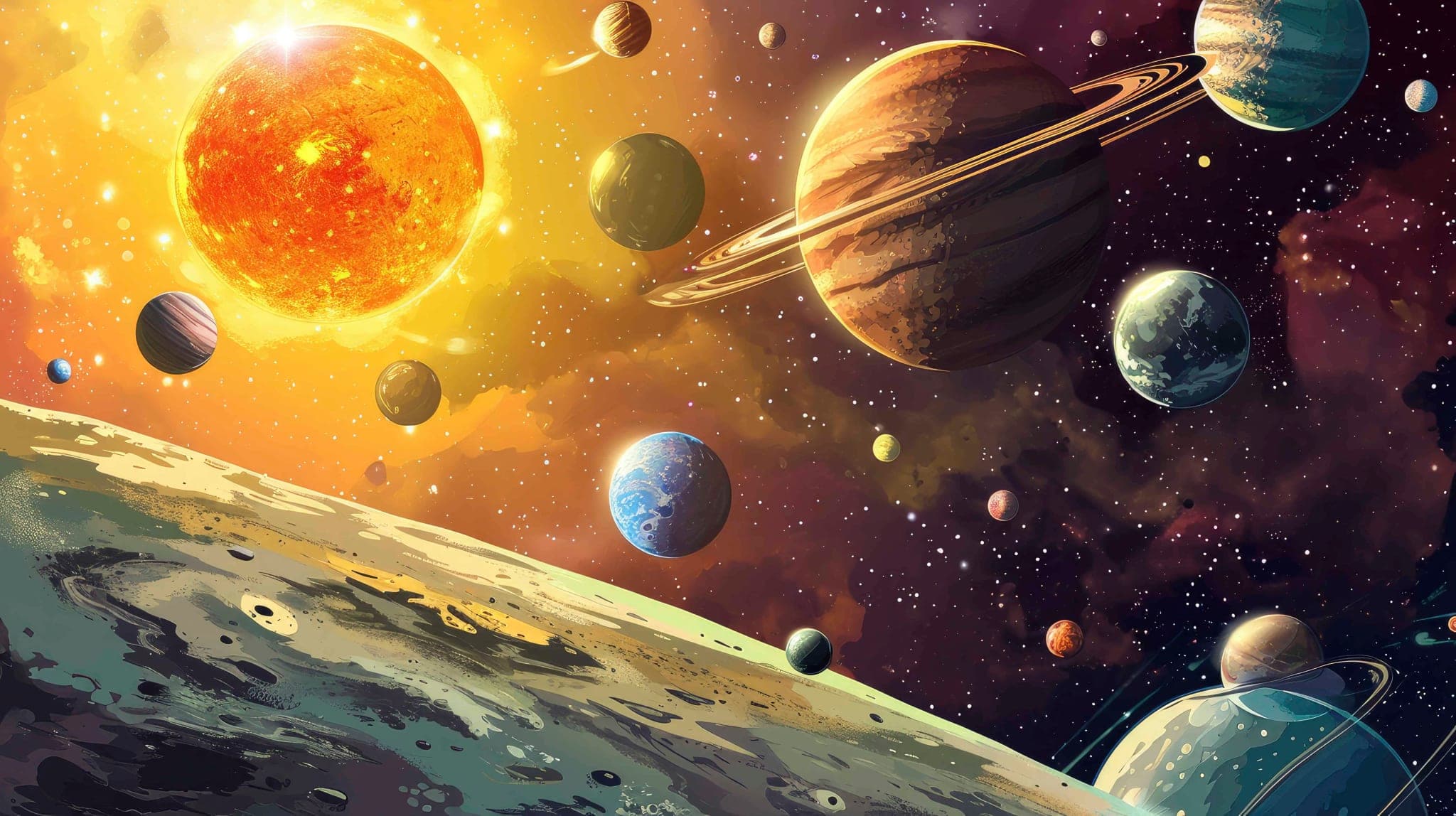 Planeten Fotobehang met Warme Gloed en Diepe Ruimte
