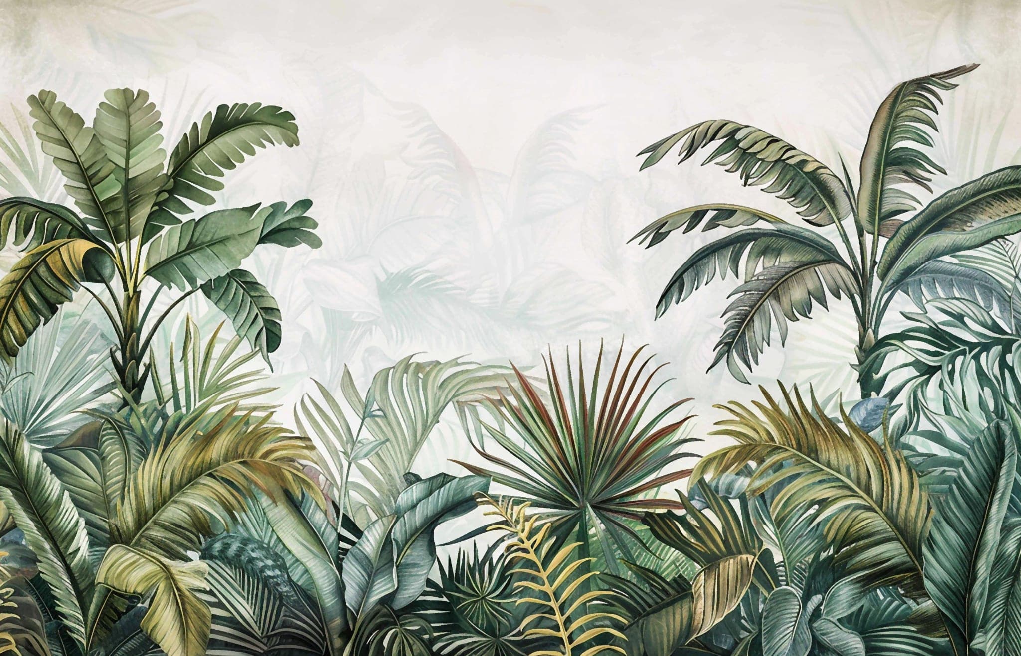 Fotobehang Tropisch Jungleblad op Zacht Vergrijsd Wit