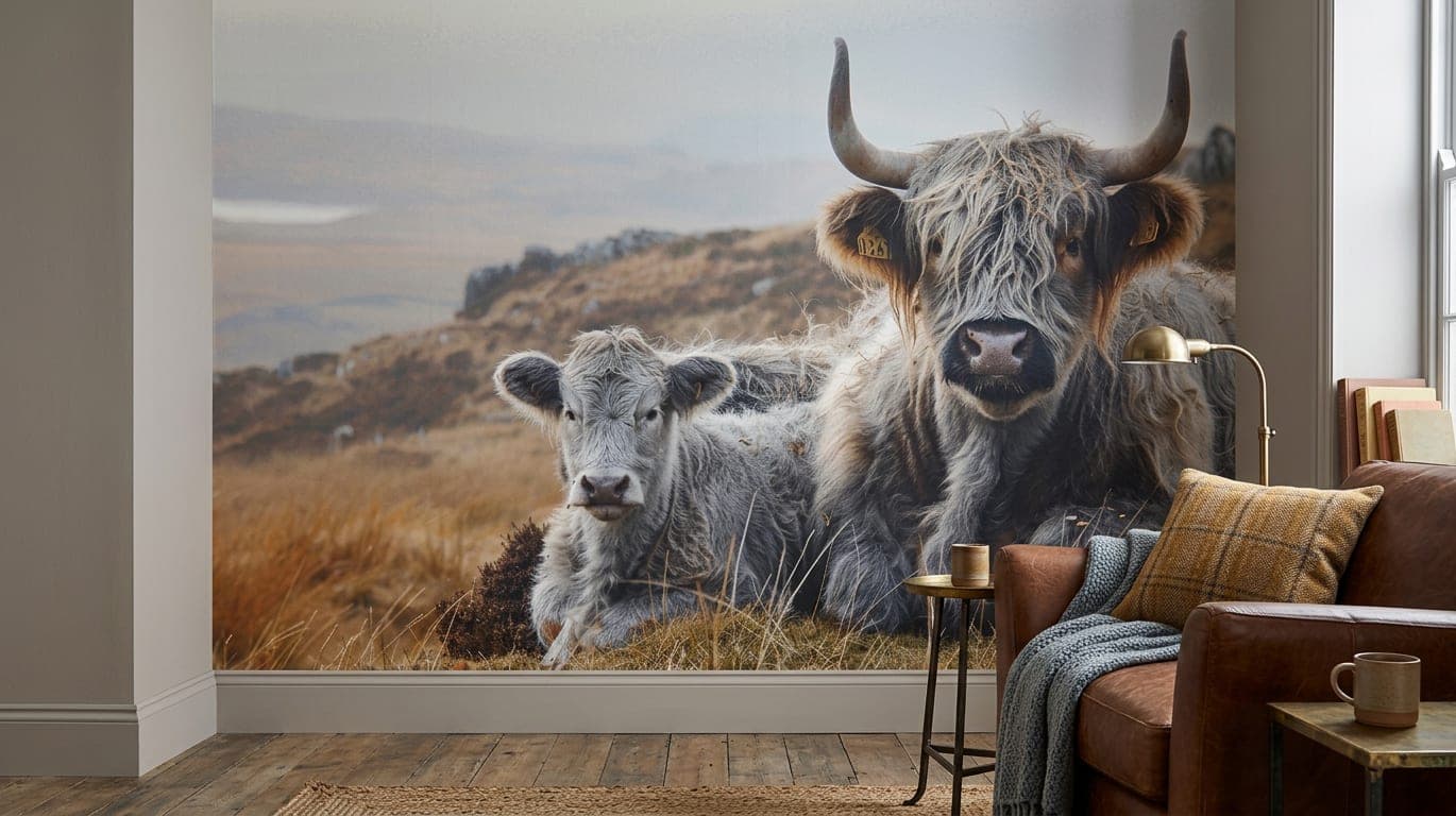 hooglander behang mistig goudbruin productfoto natuur
