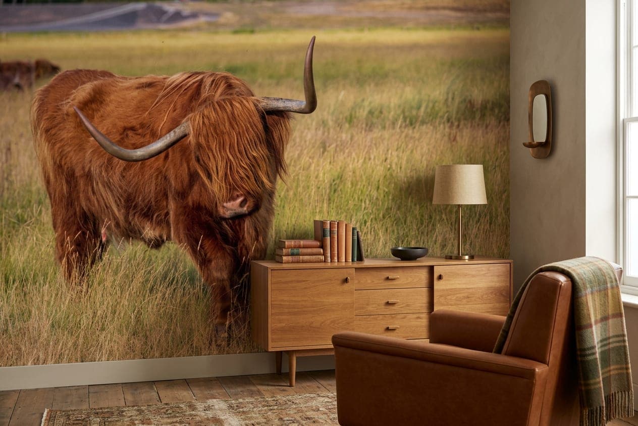 sfeervol hooglander behang klassiek interieur roestbruin groen