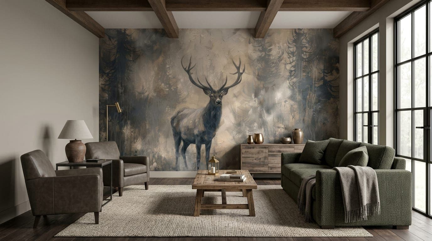 bos behang edelheer taupekleur woonkamer natuurlijke tinten