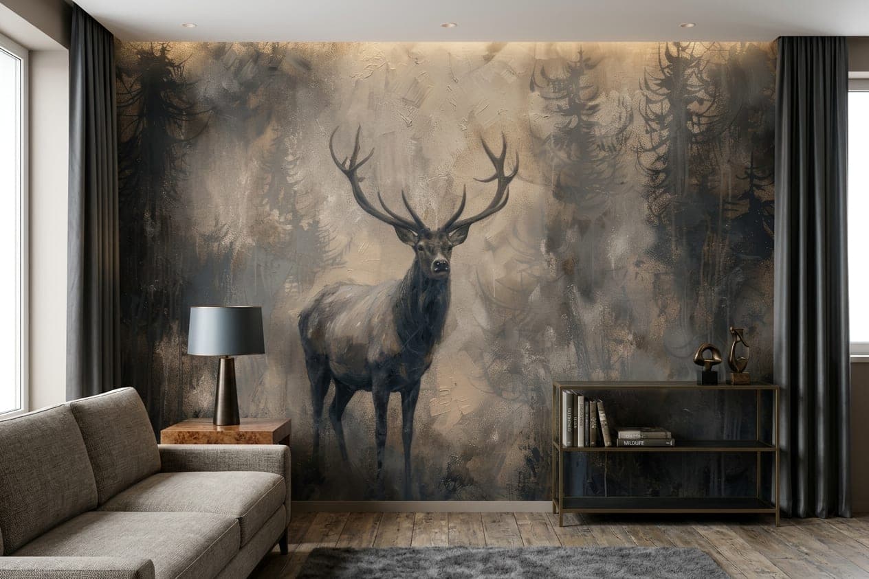 bos behang edelheer diepgrijs woonkamer modern interieur sfeerbeeld