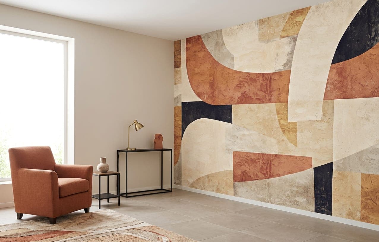 abstract behang terracotta structuur woonkamer modern warm aarde tinten