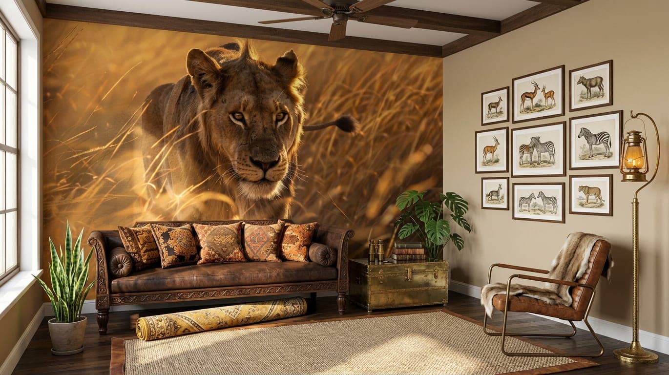 dieren behang savanne leeuw product close-up goudgras