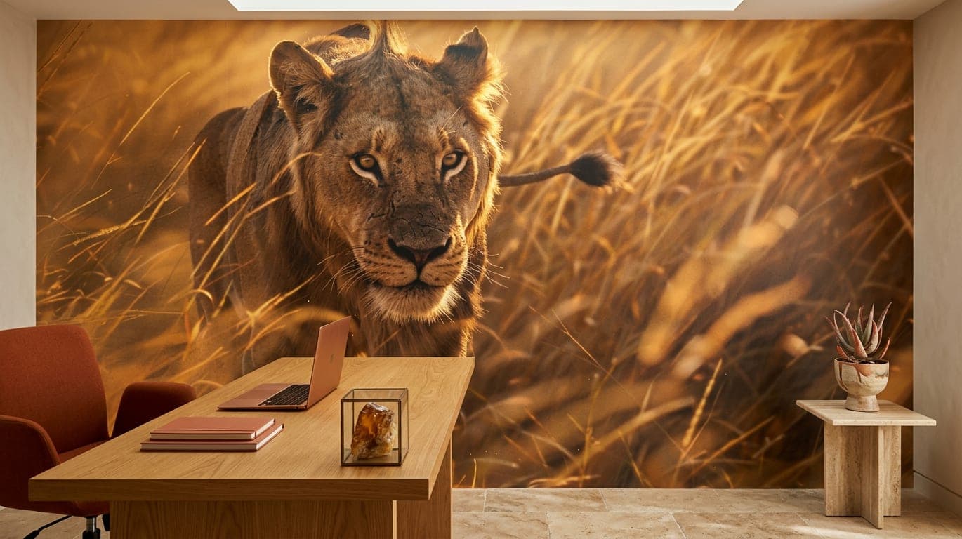 dieren behang savanne leeuw gouden woonkamer natuurdecoratie