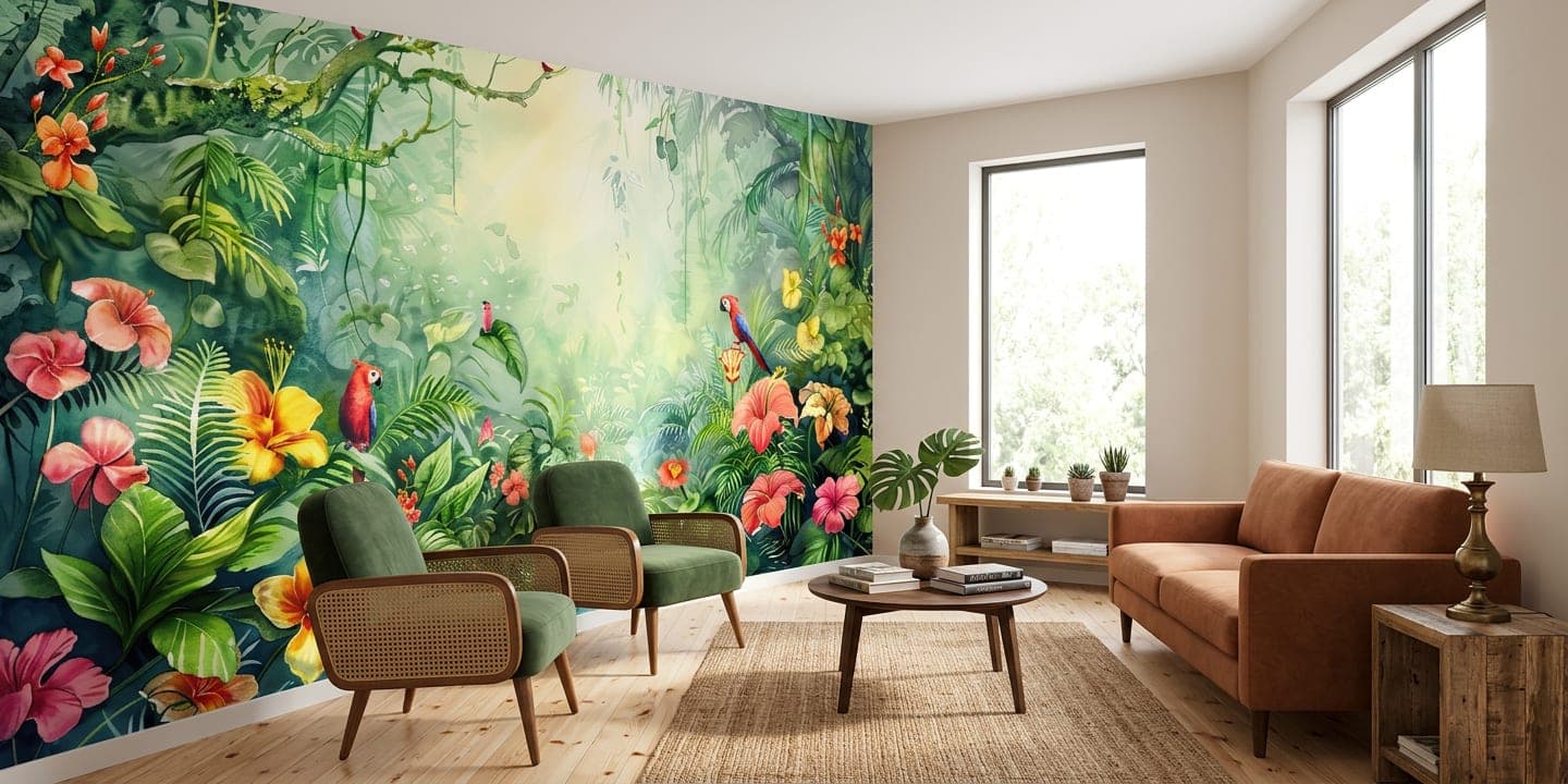 jungle behang papegaai zonnig designproduct groen geel motief