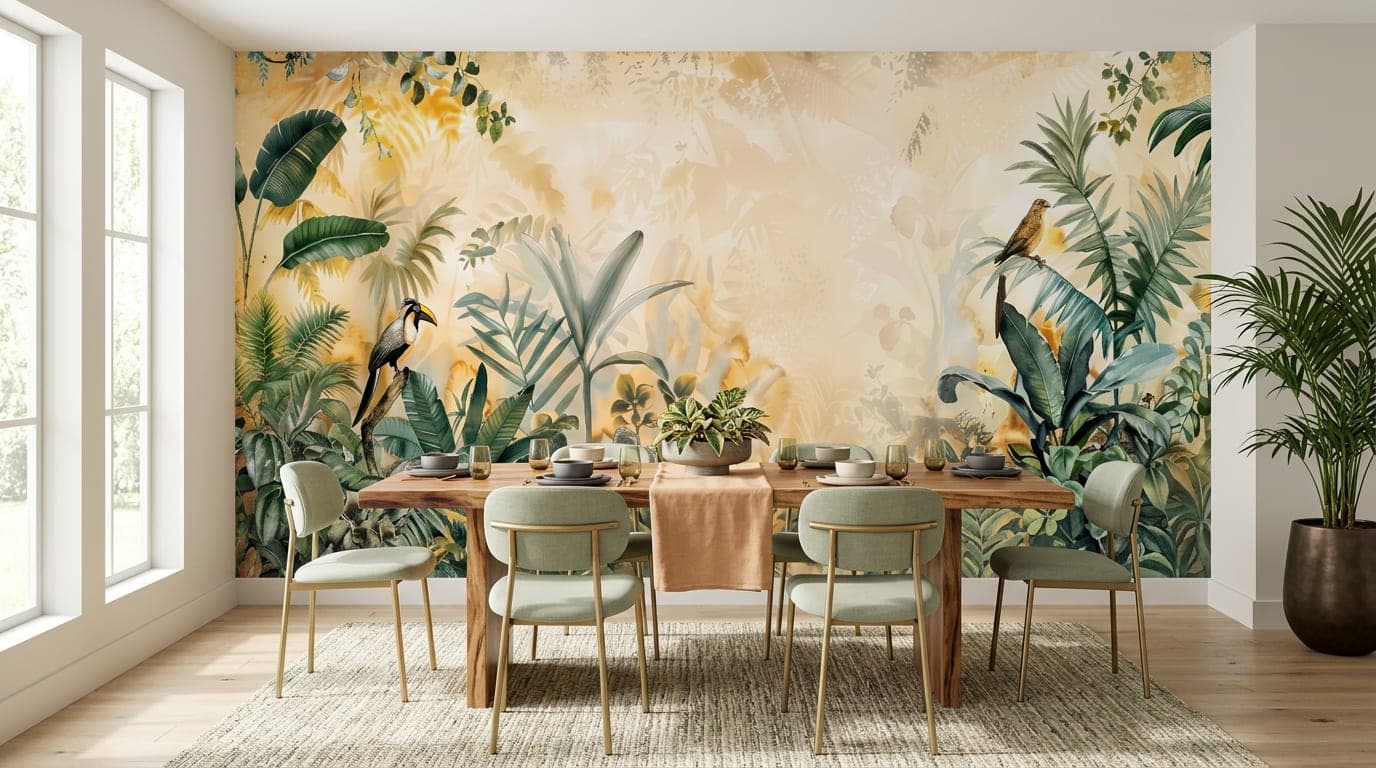 jungle behang warmgeel product visualisatie tropisch motief