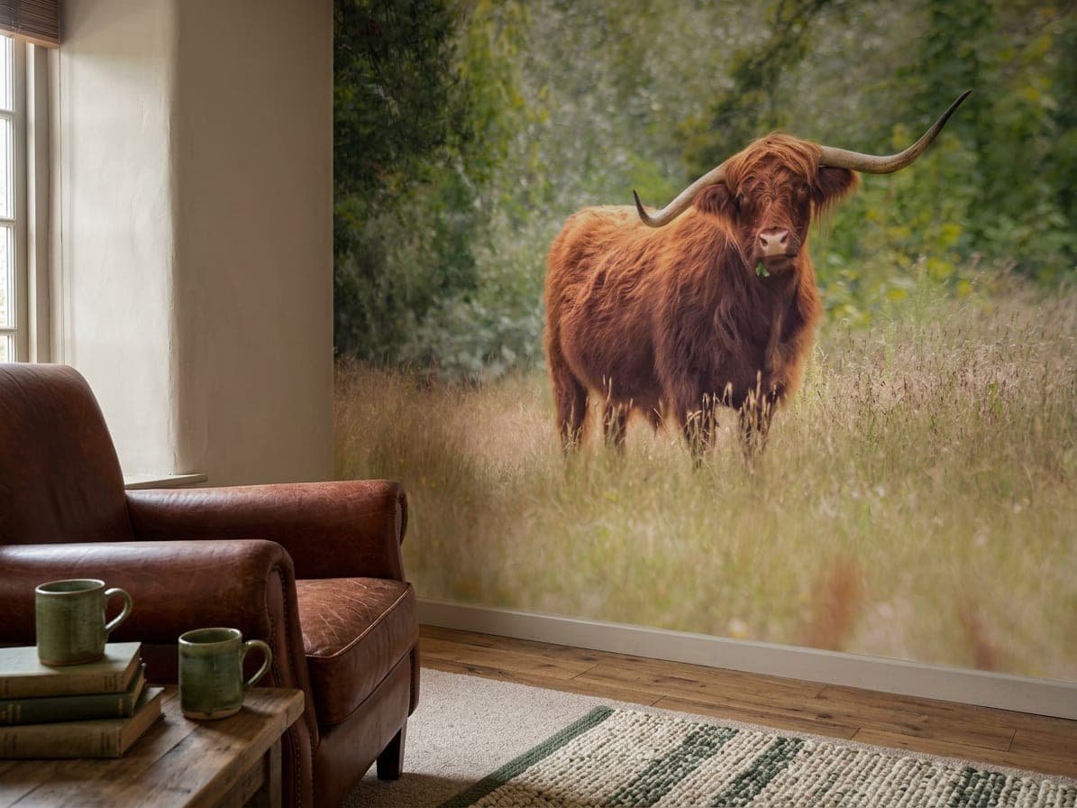 hooglander natuur behang product groene bossfeer rustig design