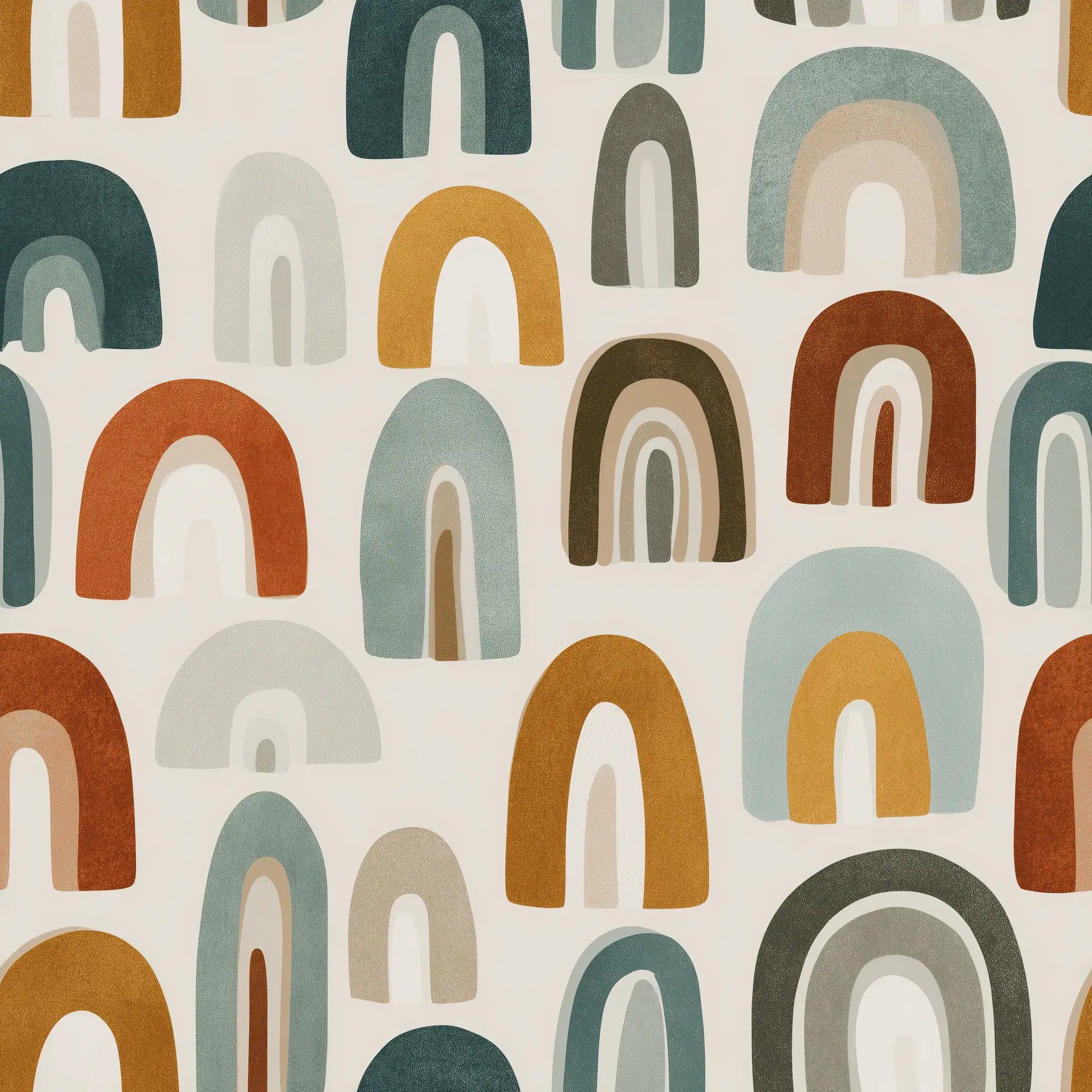 Abstract Regenboog Behang in Teal, Oker en Roest op Crème