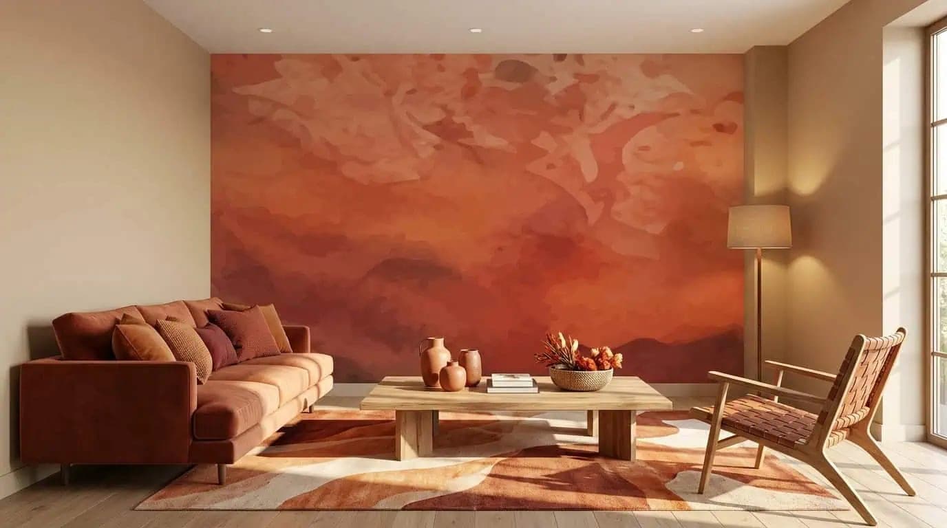 naadloos abstracte aquarel warme terracotta tinten behang op maat