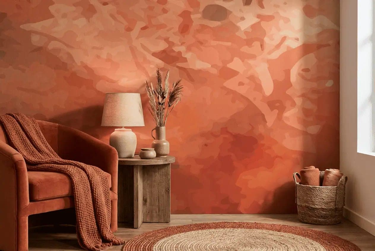abstracte aquarel warme terracotta tinten behang in bruin — naadloos op maat geprint