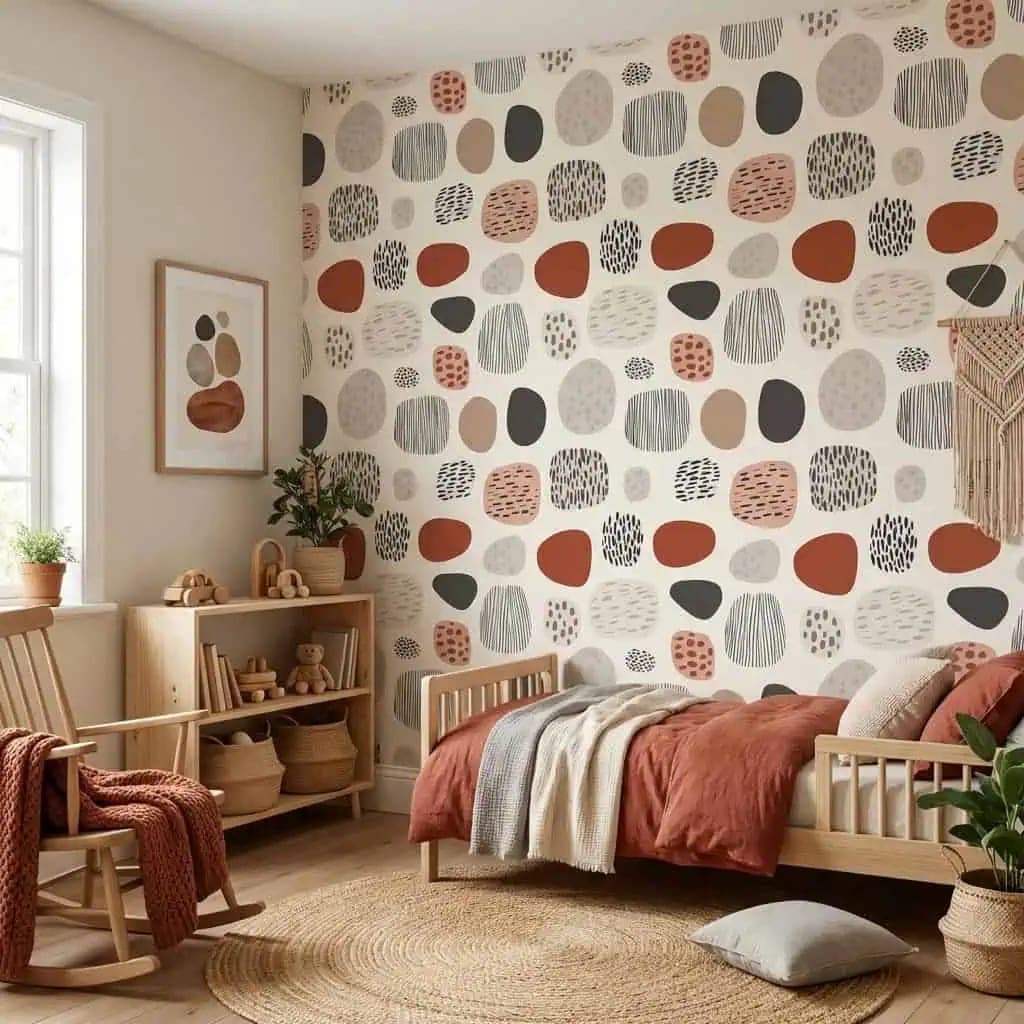 naadloos abstract organische vormen terracotta en grijs behang op maat