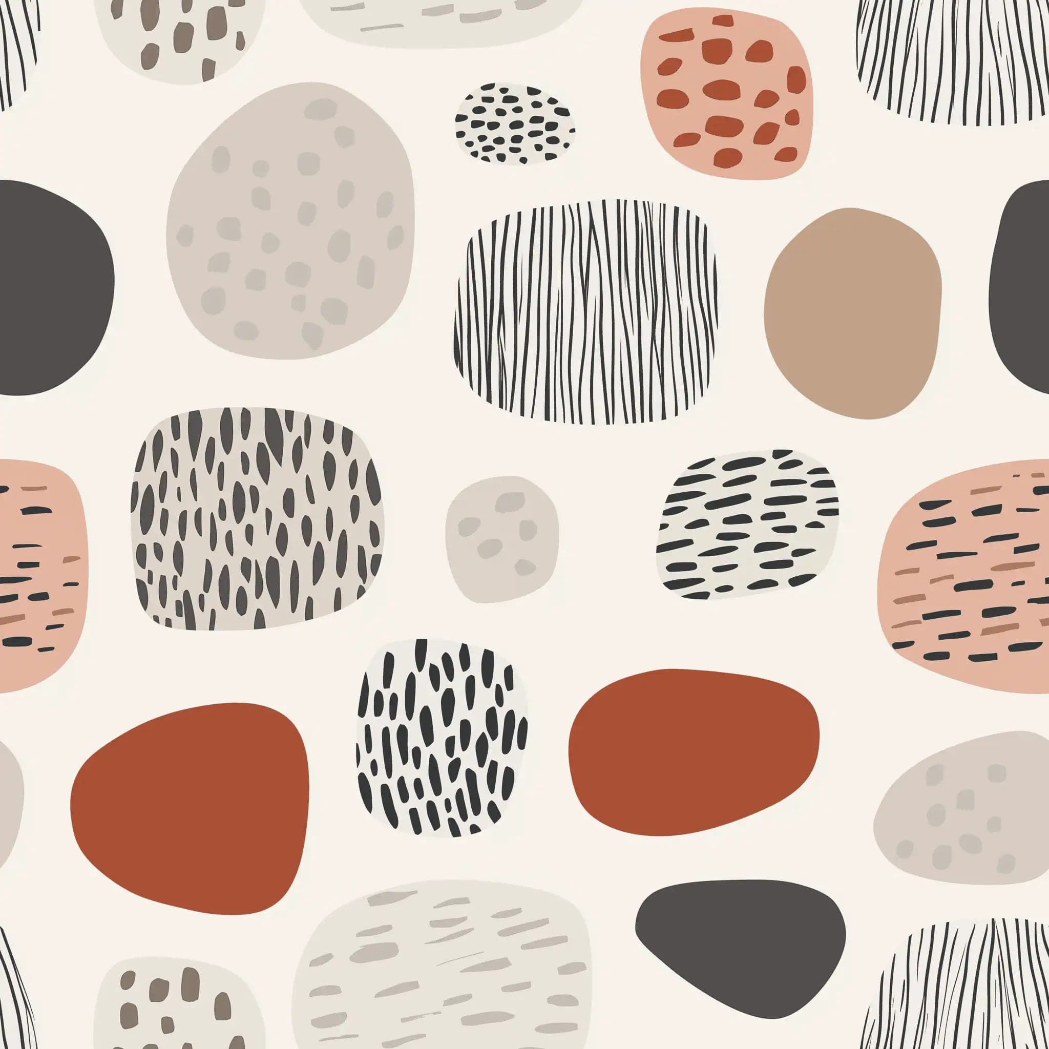 Abstract Behang met Organische Vormen in Terracotta en Grijs