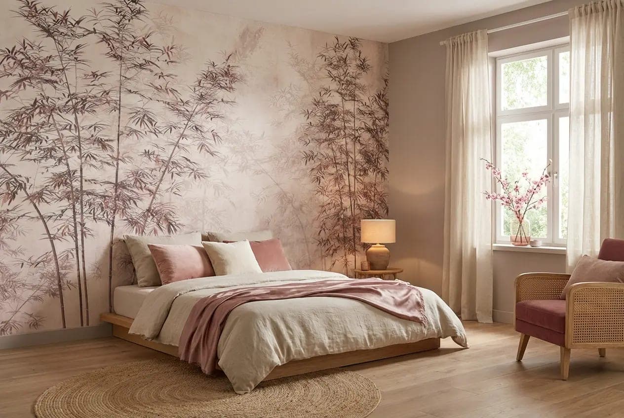 bamboe takken mistige beige tinten behang op maat