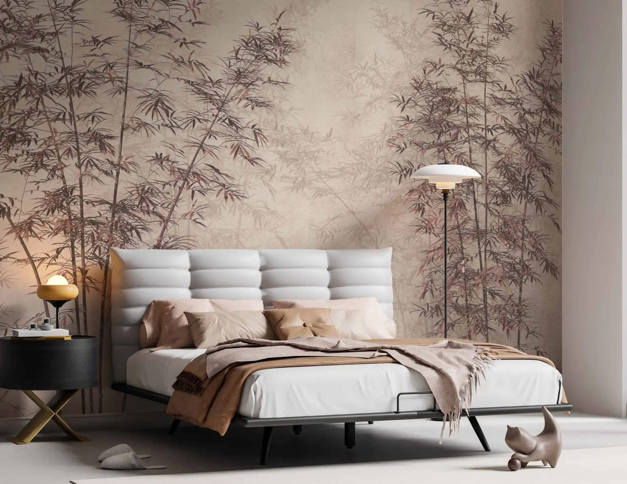 naadloos bamboe takken mistige beige tinten behang op maat