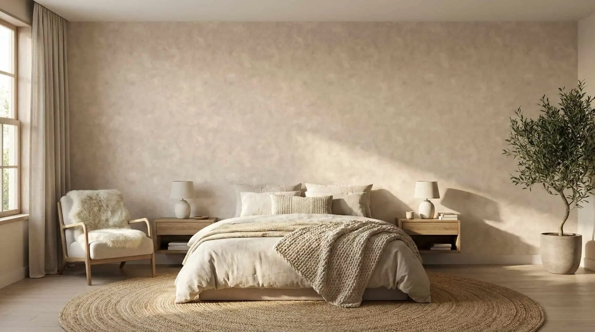 beige betonlook zachte kalkstructuur behang op maat
