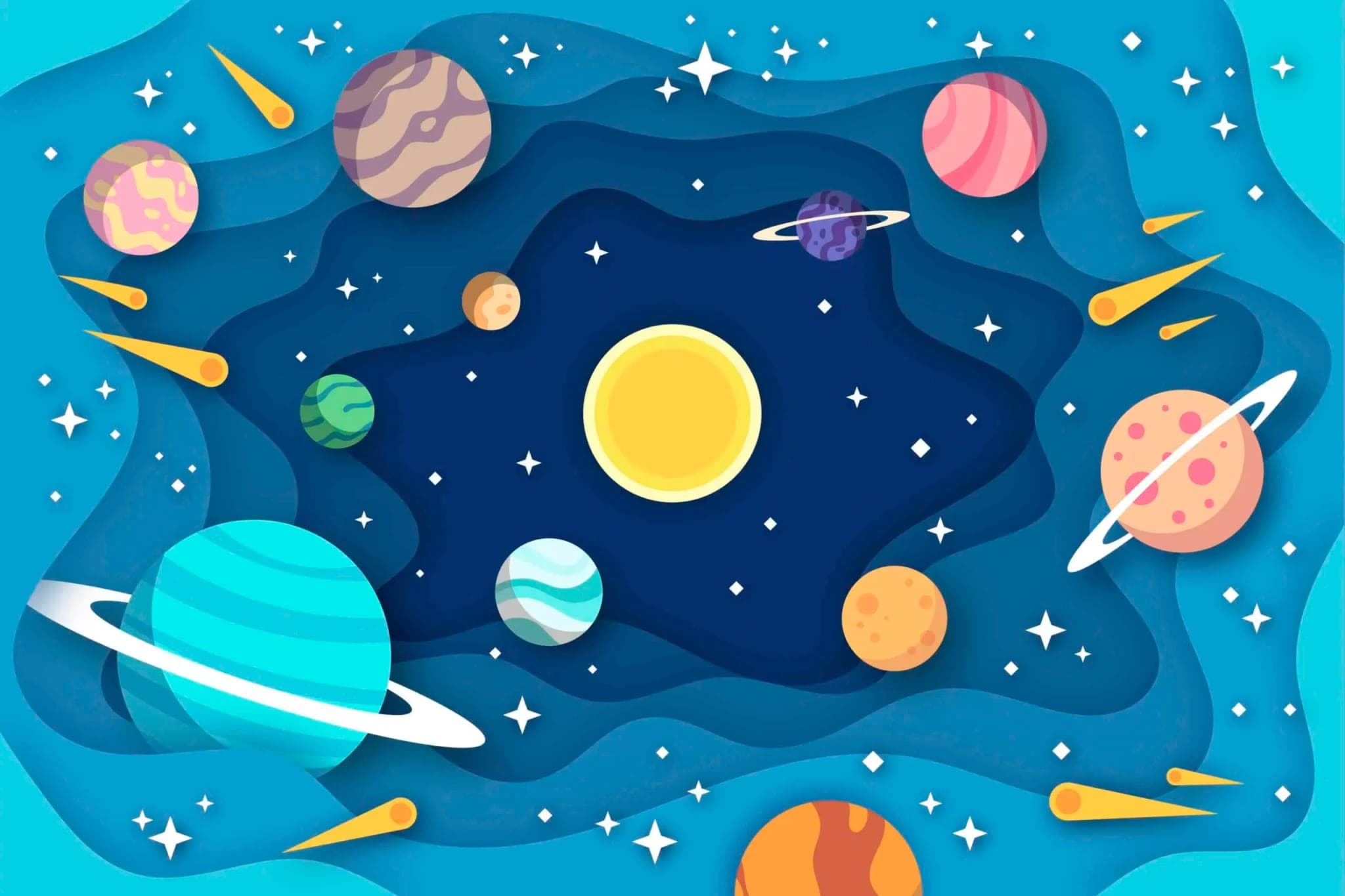 Blauw Ruimte Planeten Kinderkamer Fotobehang — Avontuur