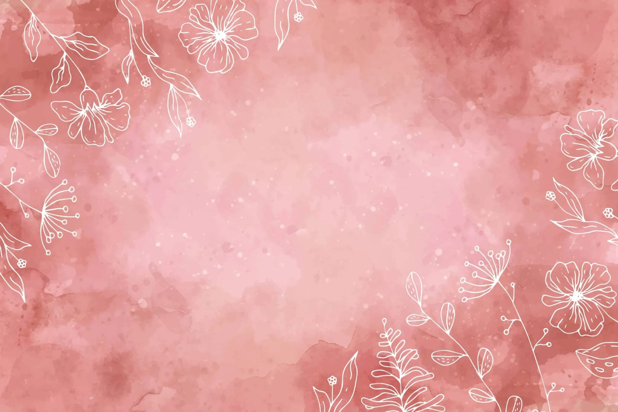 Fotobehang Roze Aquarel Achtergrond met Witte Lijnbloemen