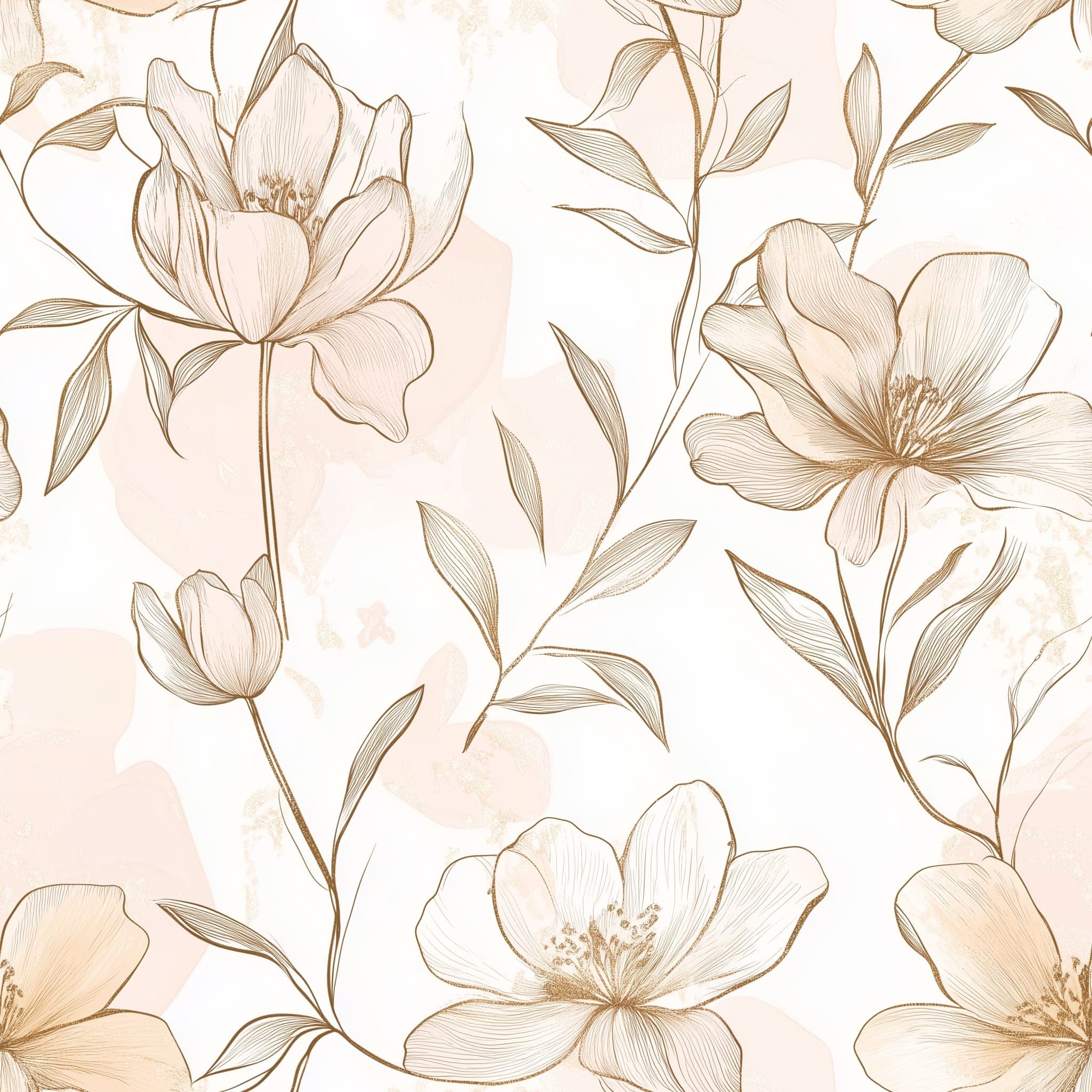 Zacht Beige en Perzik Bloemen Behang met Elegante Tekenstijl