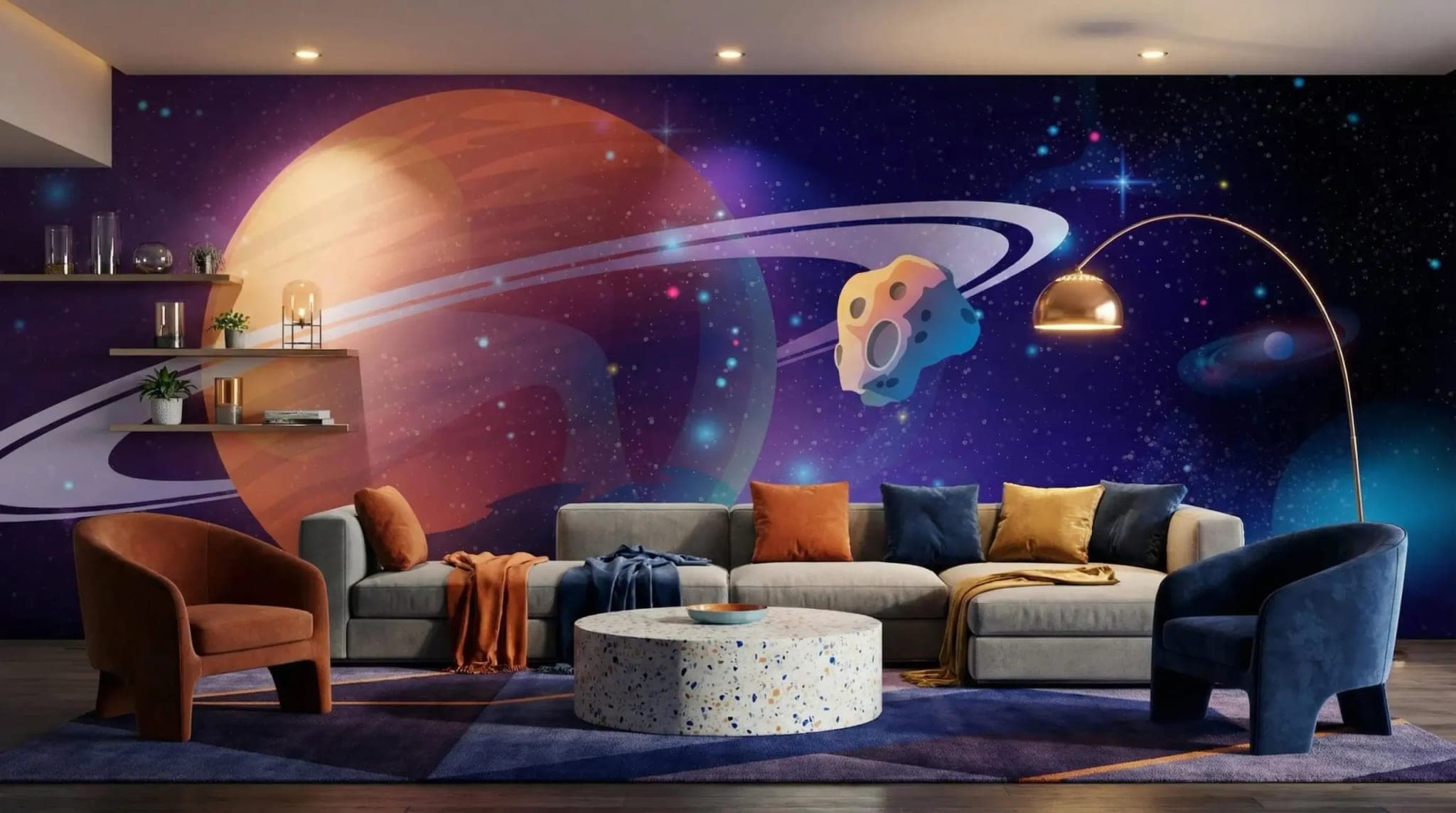 diepblauw ruimte planeten behang op maat