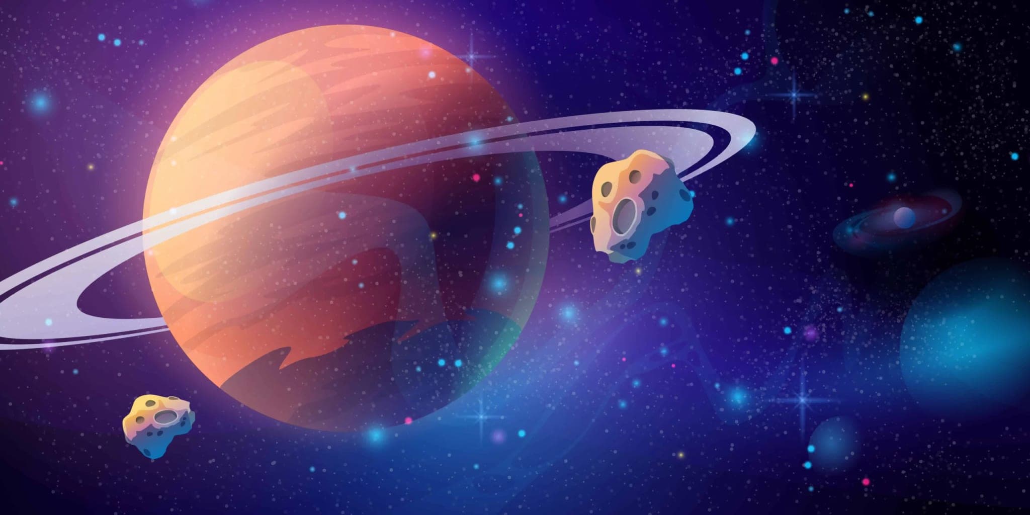 Diepblauw Ruimte Planeten Fotobehang