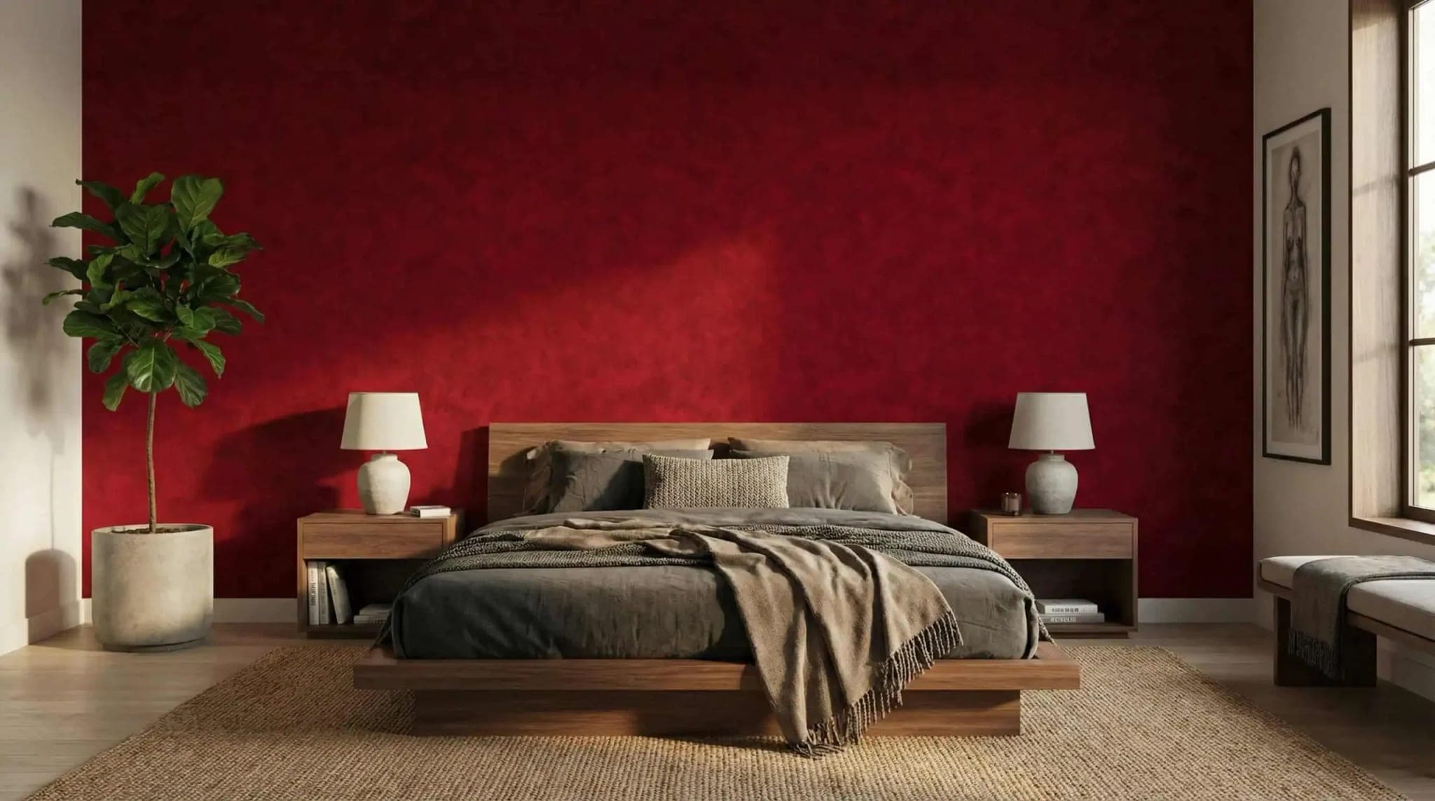 dieprood betonlook luxe behang op maat