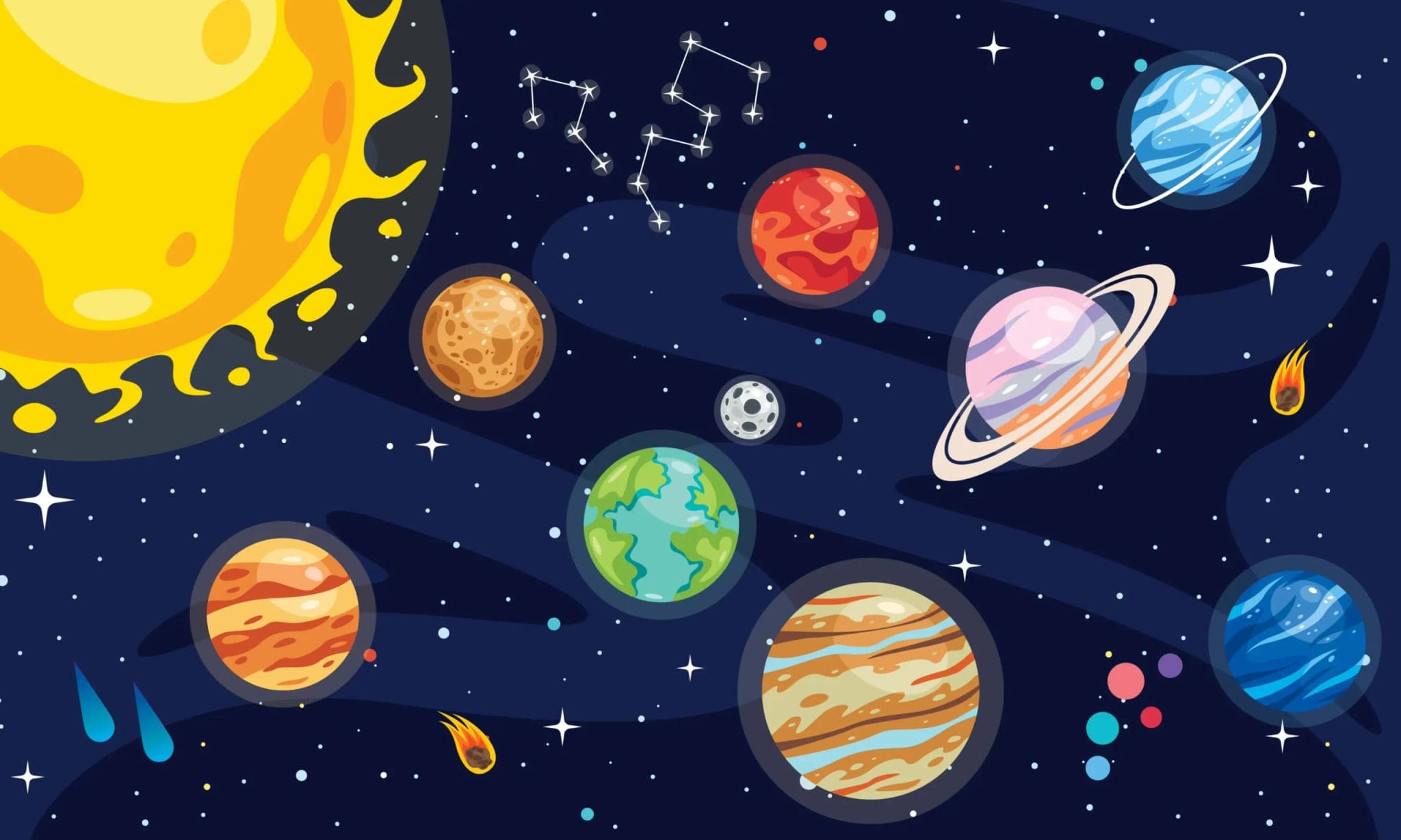 Donkerblauw Ruimte Planeten Kinderkamer Fotobehang