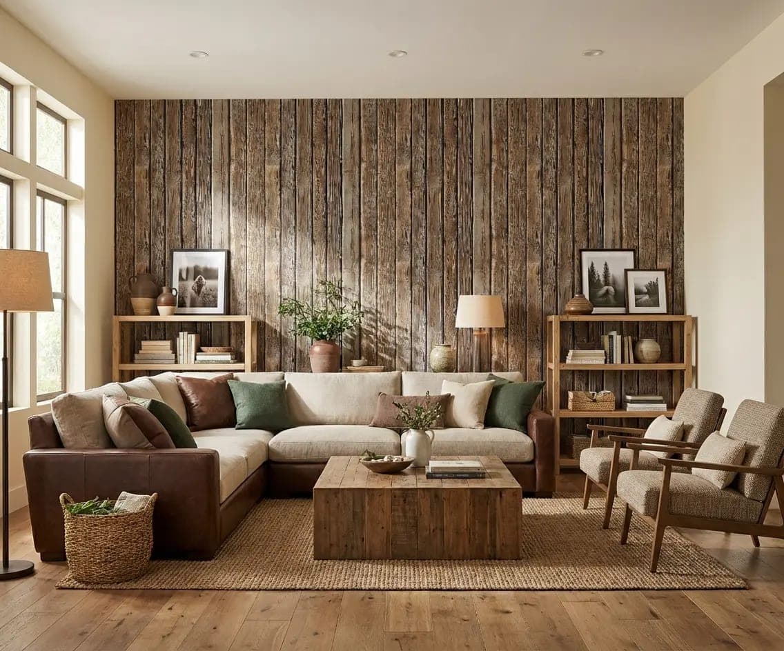 naadloos houtlook verweerde planken bruin en taupe behang op maat