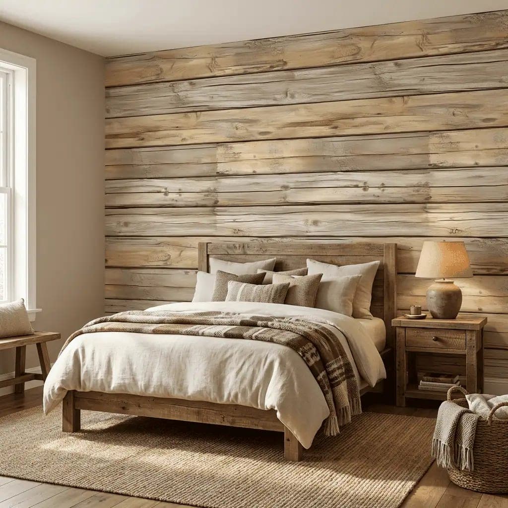 rustiek houtlook brede zandkleurige planken behang op maat in beige