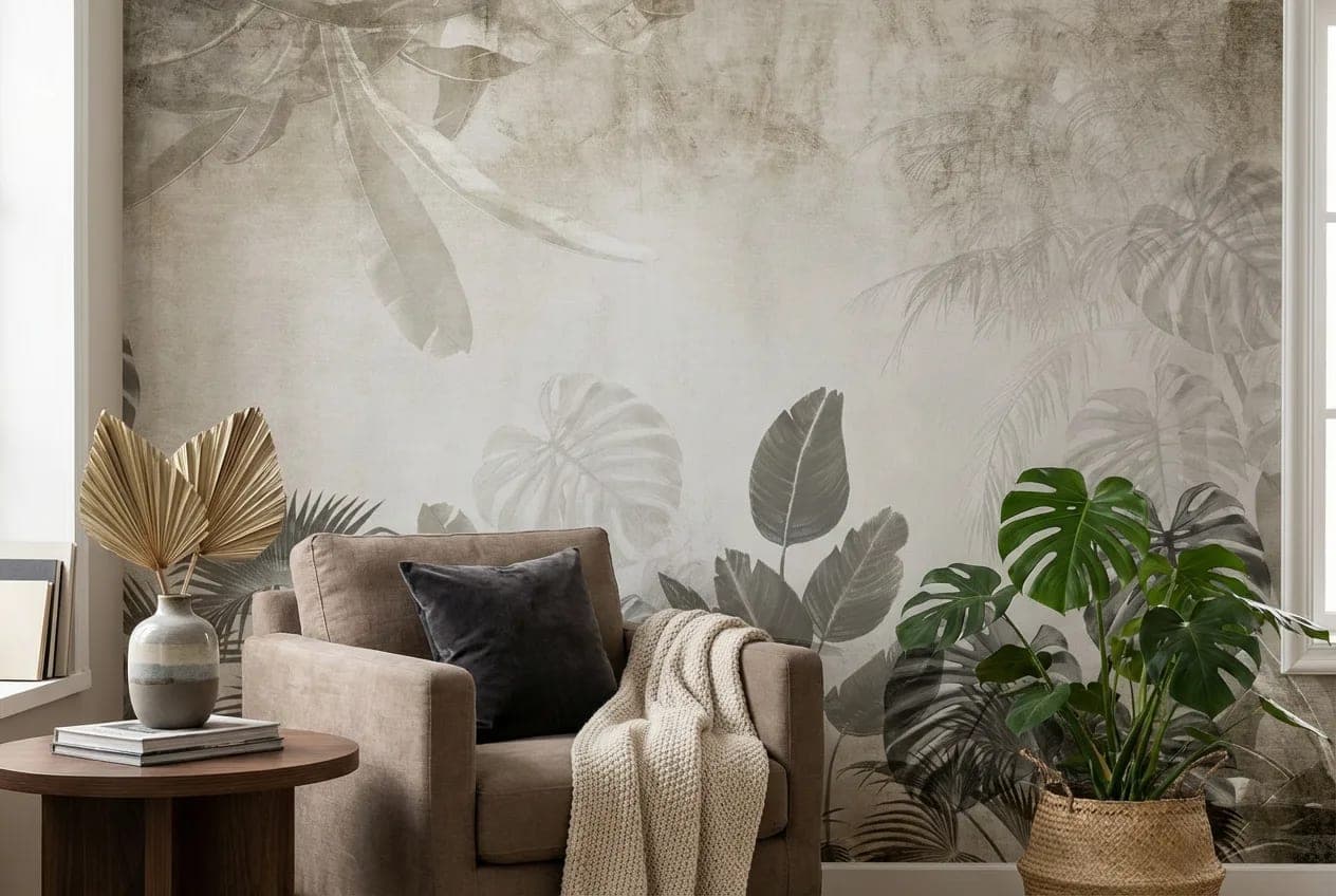 botanische jungle mistige grijstinten behang