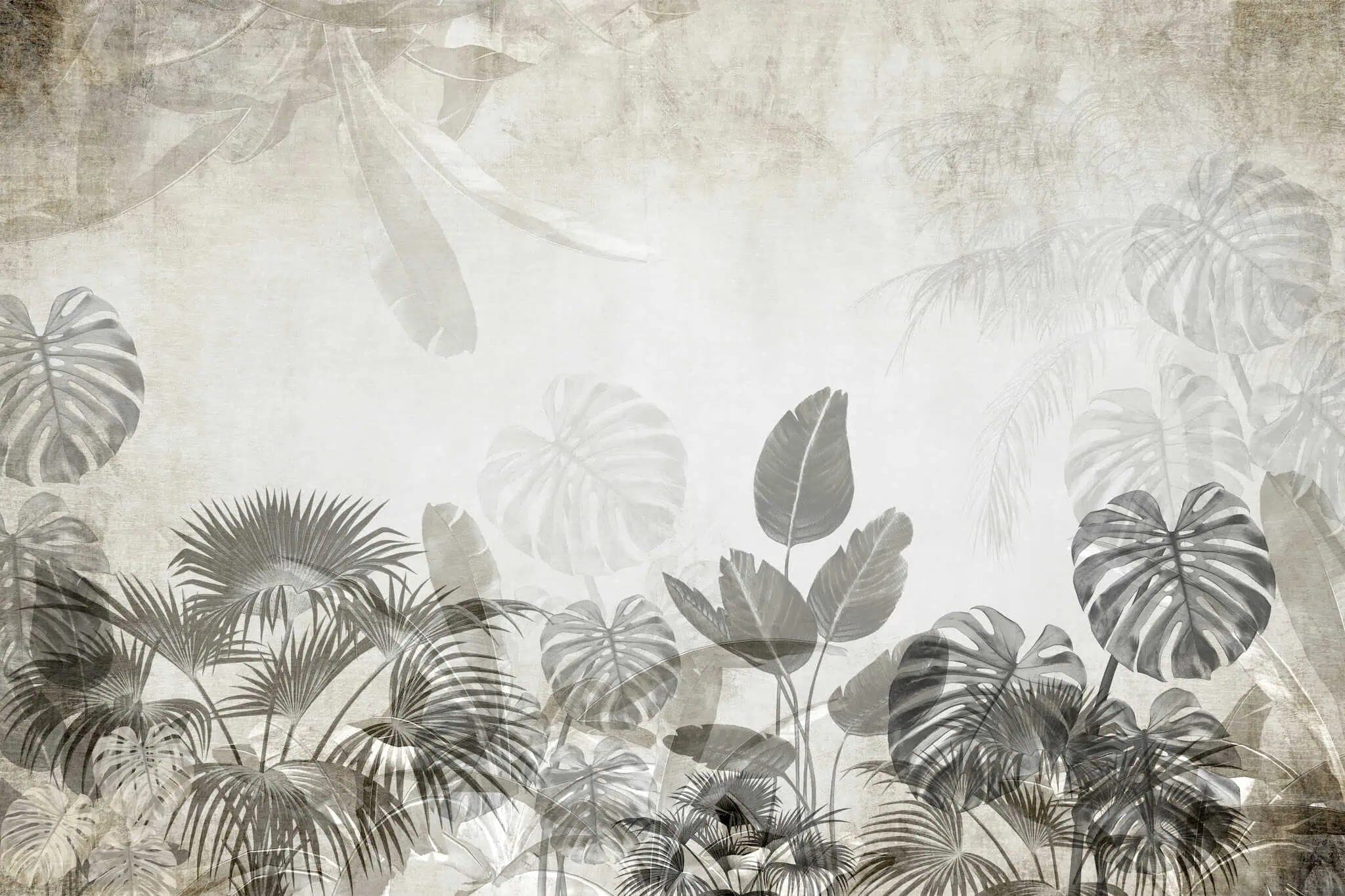 Fotobehang Botanische Jungle in Mistige Grijstinten