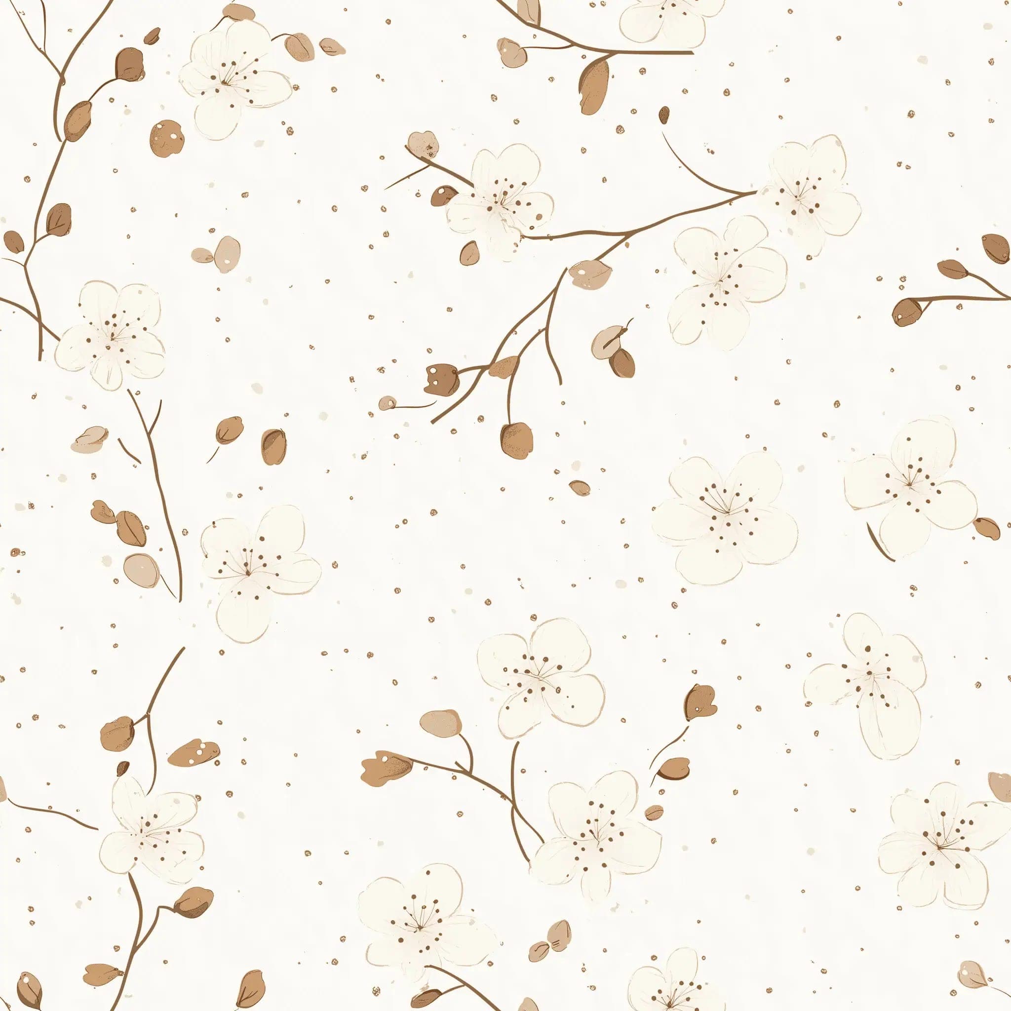 Licht Beige Bloemen Behang met Fijne Takjes