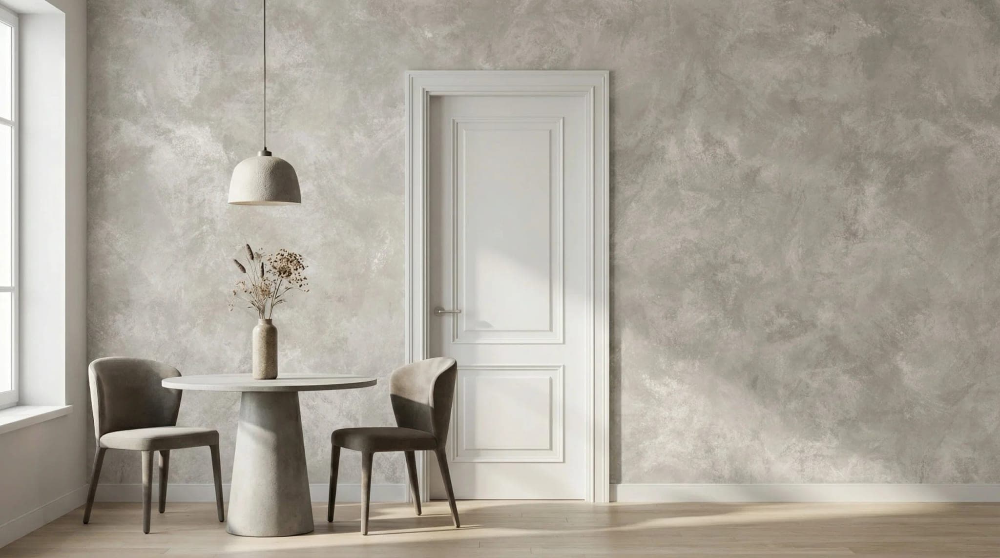 licht taupe betonlook wolkachtige diepte behang op maat in beige