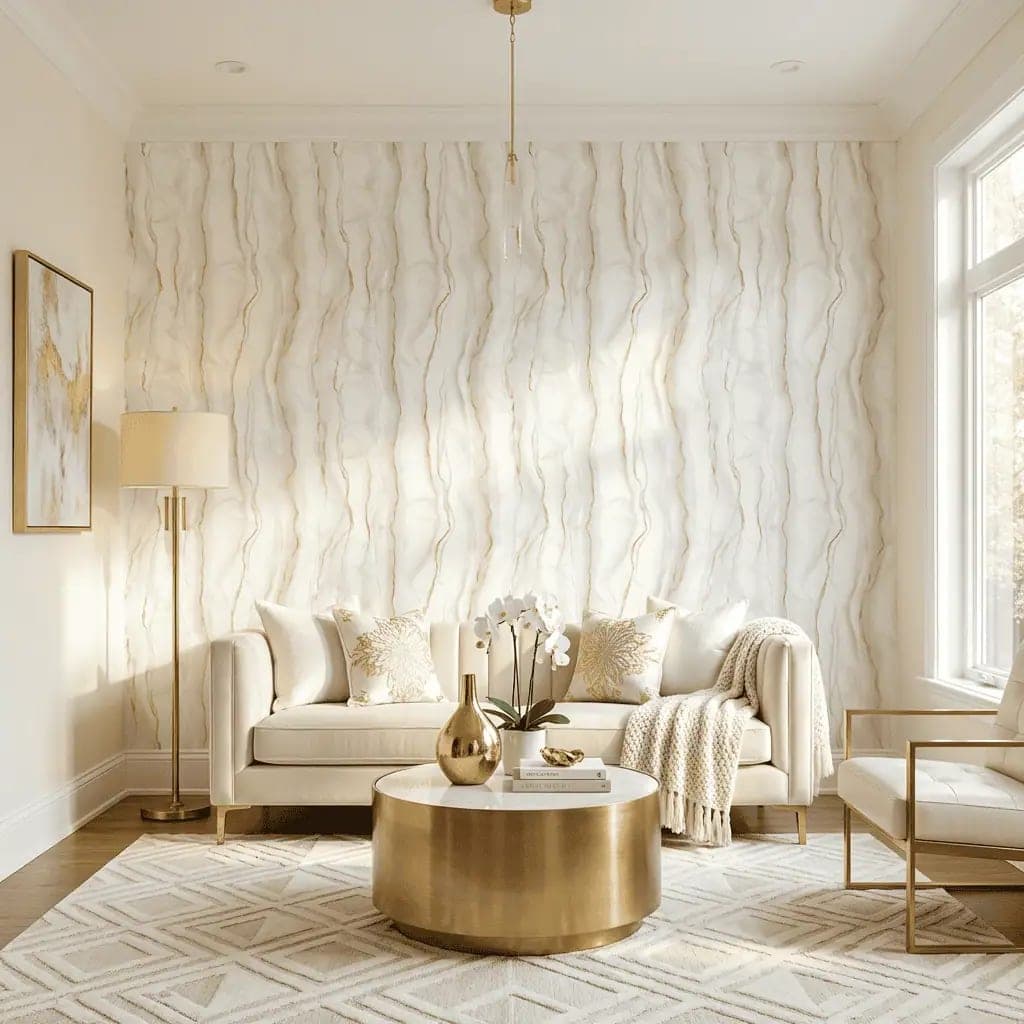 naadloos luxe marmerlook crème gouden aders behang op maat
