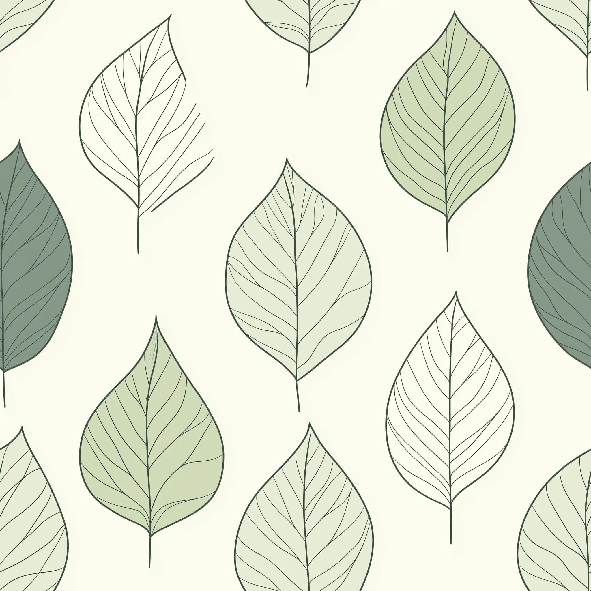 Groen Behang met Minimalistische Bladeren op Lichte Achtergrond