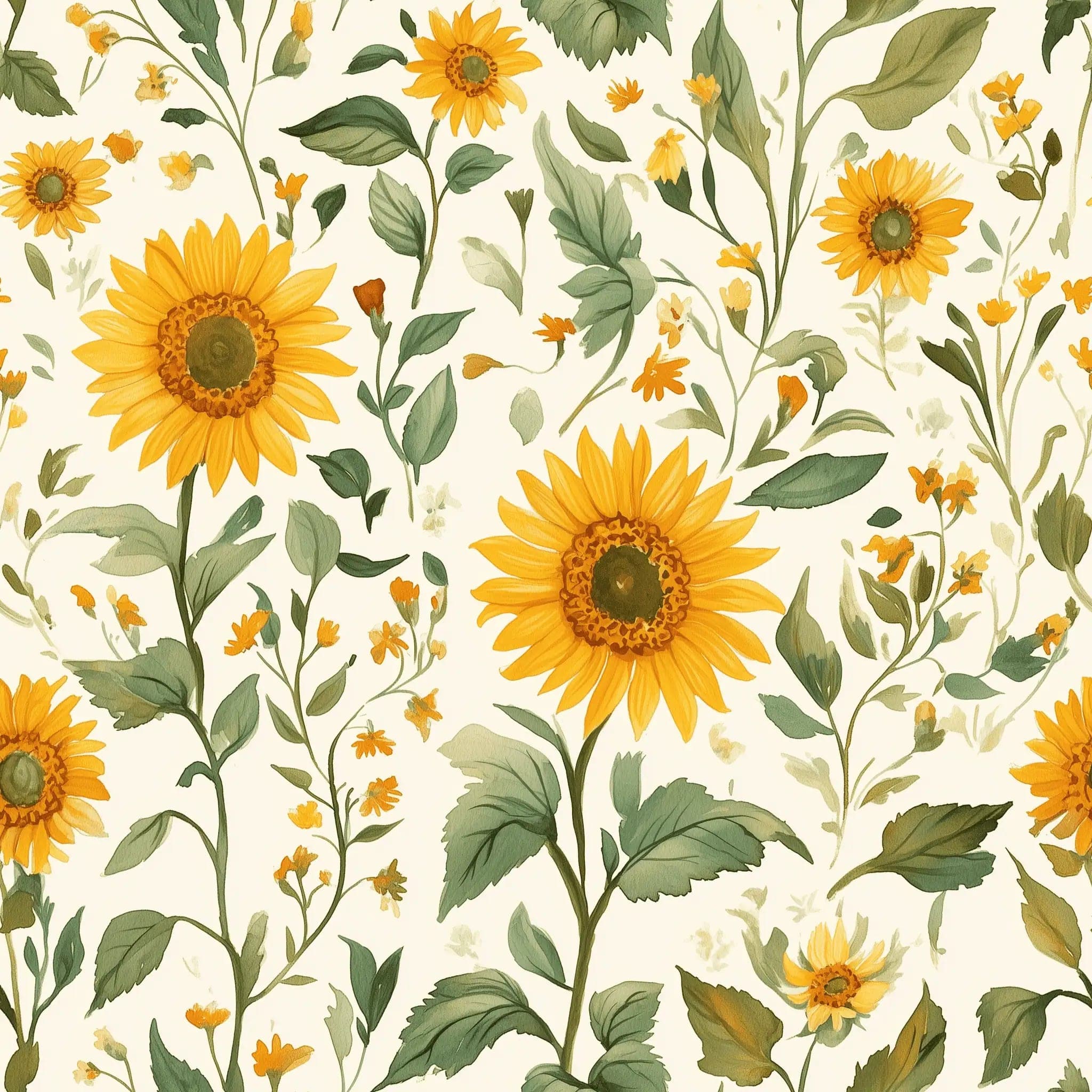 Natuurlijk Zonnebloemen Tuin Behang met Groene Bladeren