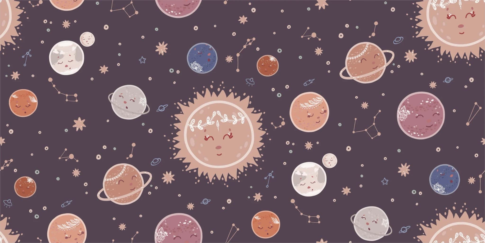 Paars Ruimte Planeten Kinderkamer Fotobehang — Droomuniversum