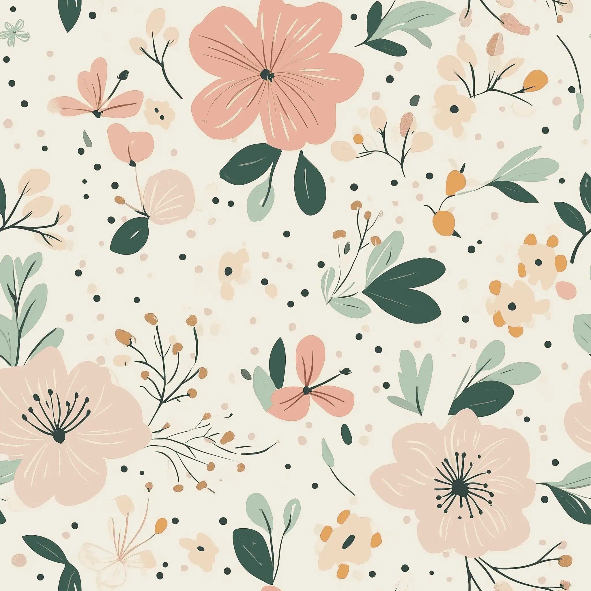 Pastel Bloemen Behang met Roze Bloesems en Groene Bladeren