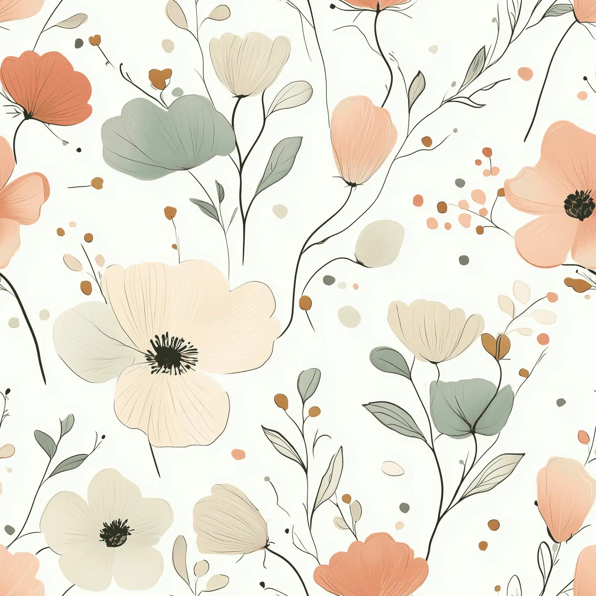 Pastel Botanisch Bloemen Behang met Zachte Groentinten