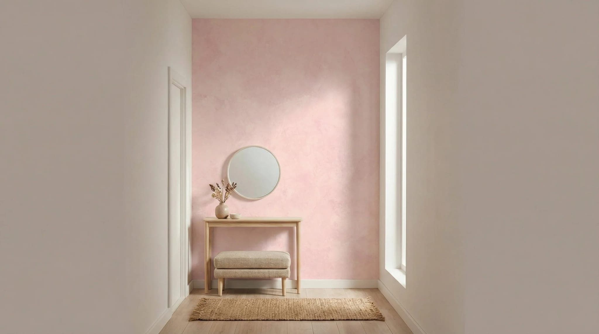 poederroze betonlook wolkachtige textuur behang op maat