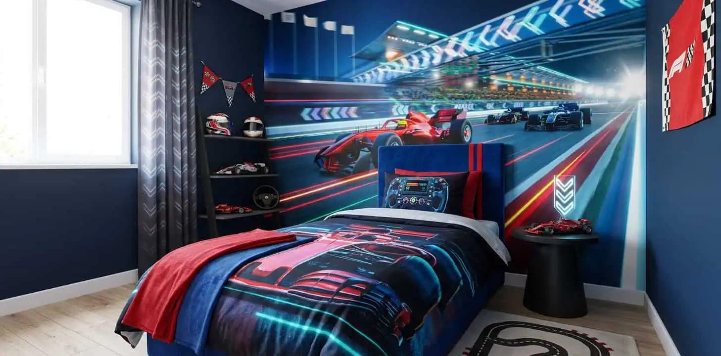 snelheidsrace op circuit bij nacht behang — naadloos op maat geprint