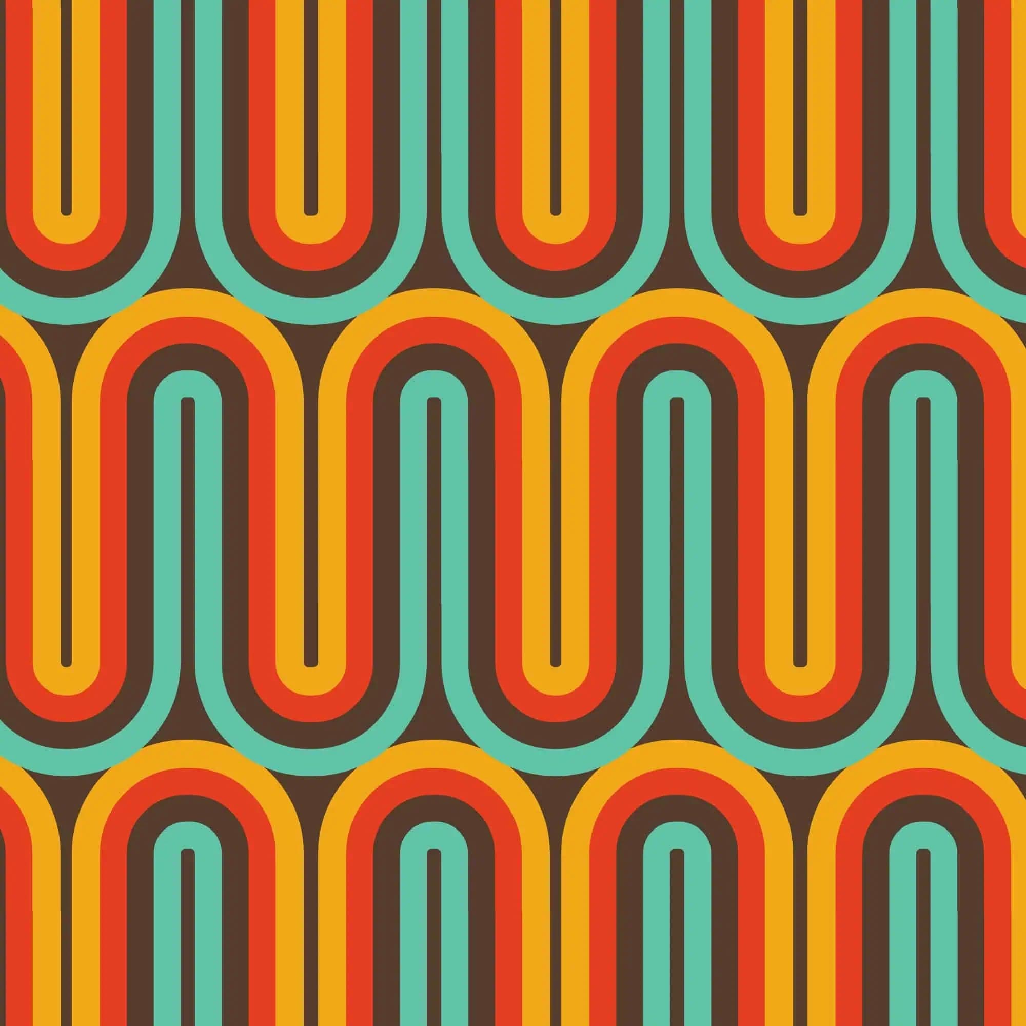 Retro Geometrisch Behang in Oker, Turquoise en Roest