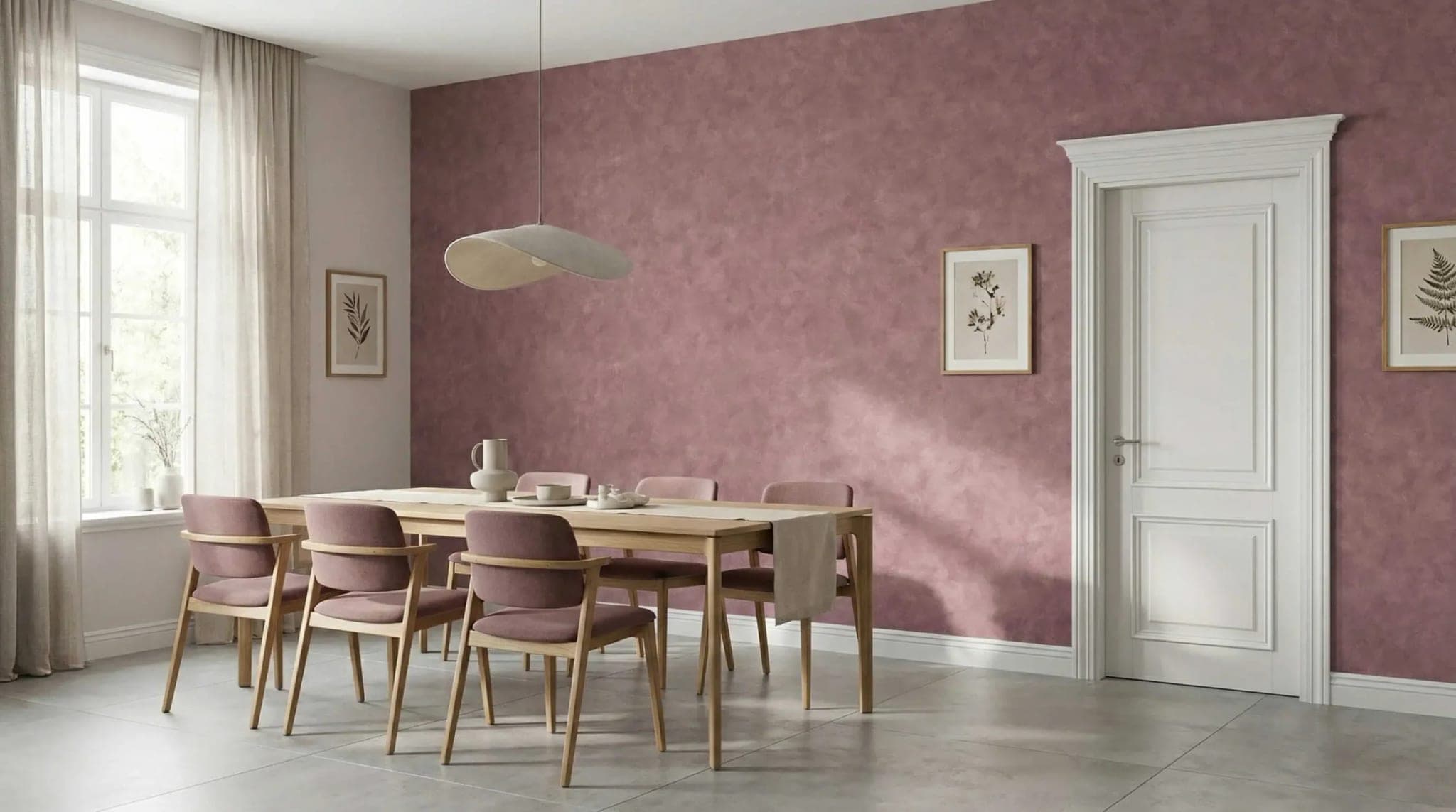 naadloos roze betonlook zachte poederstructuur behang op maat