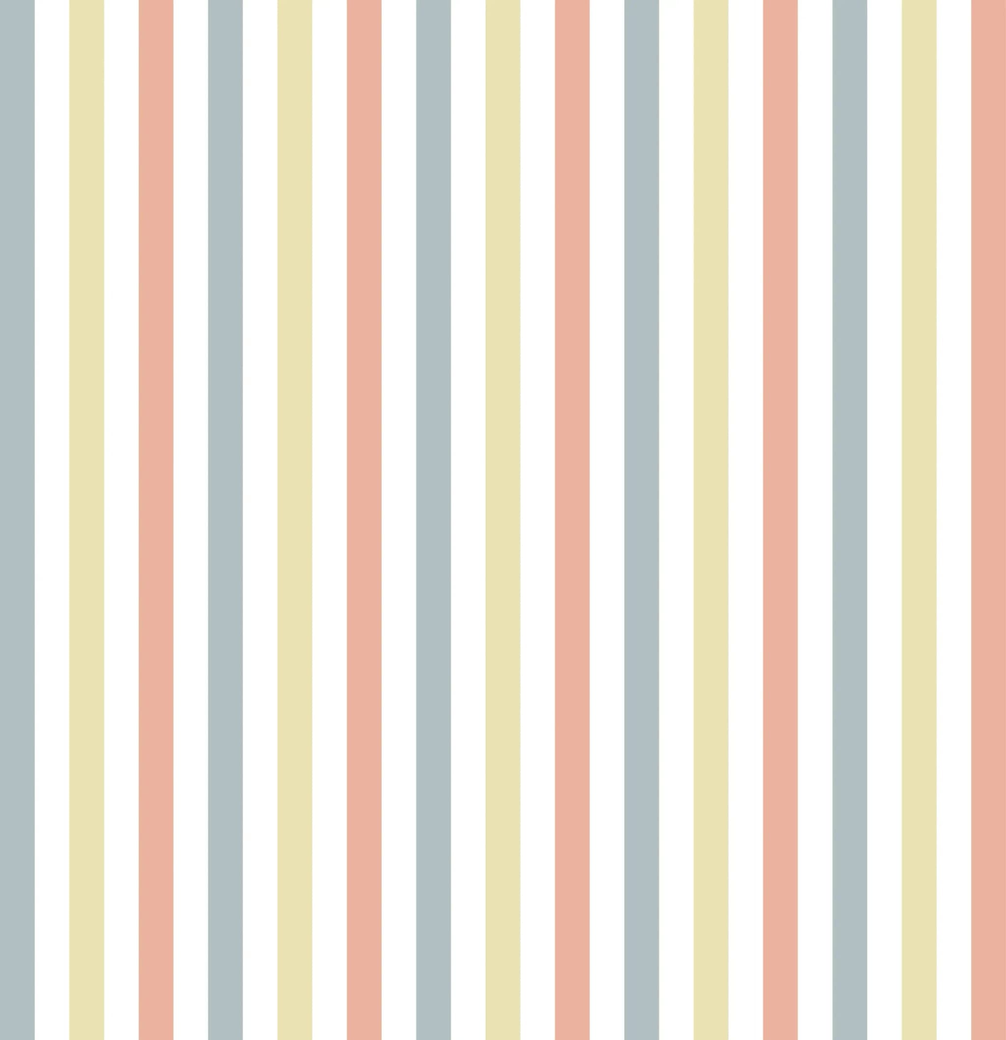 Behang met Pastel Verticale Strepen in Zacht Blauw, Geel en Perzik