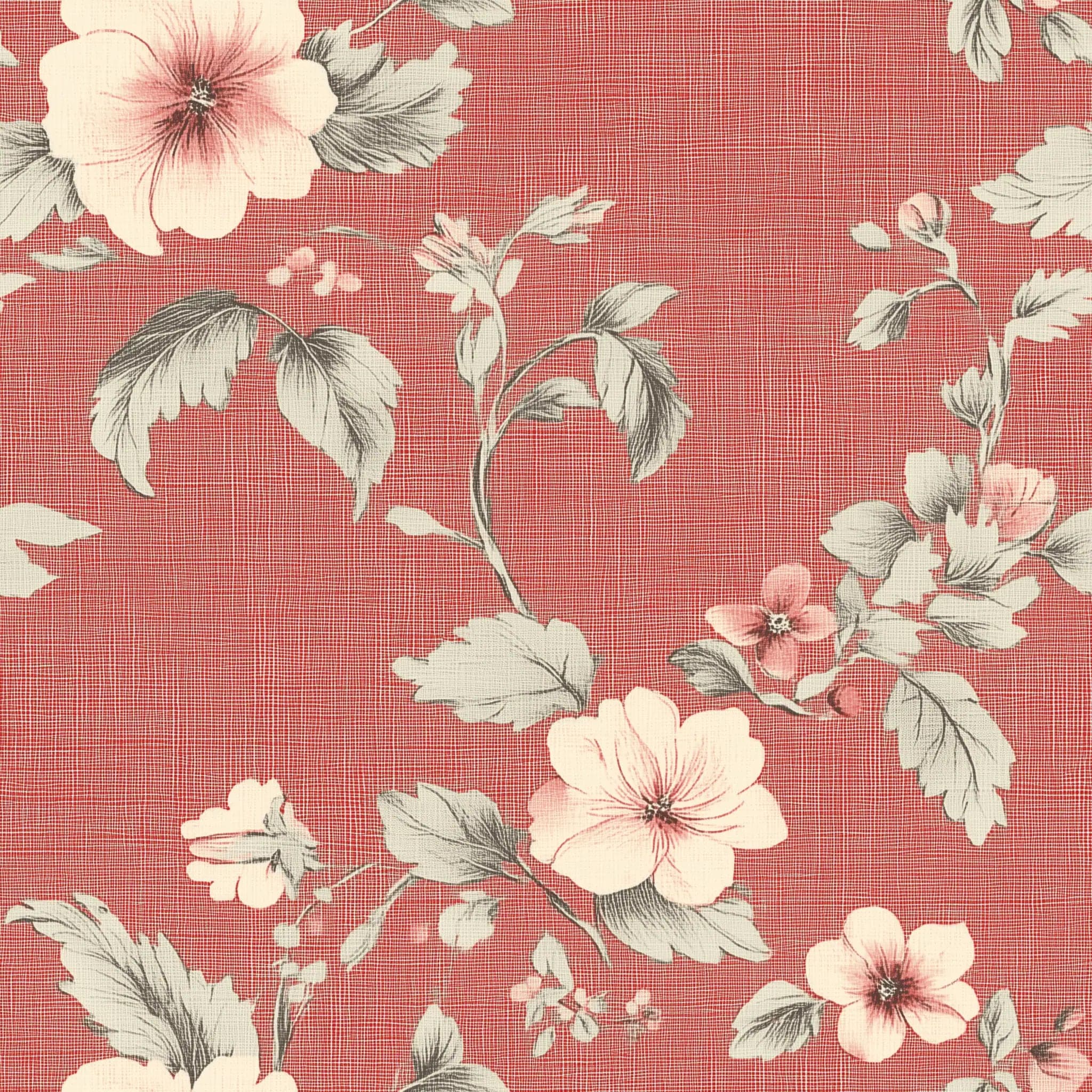 Vintage Rode Bloemen Behang met Crème Accenten