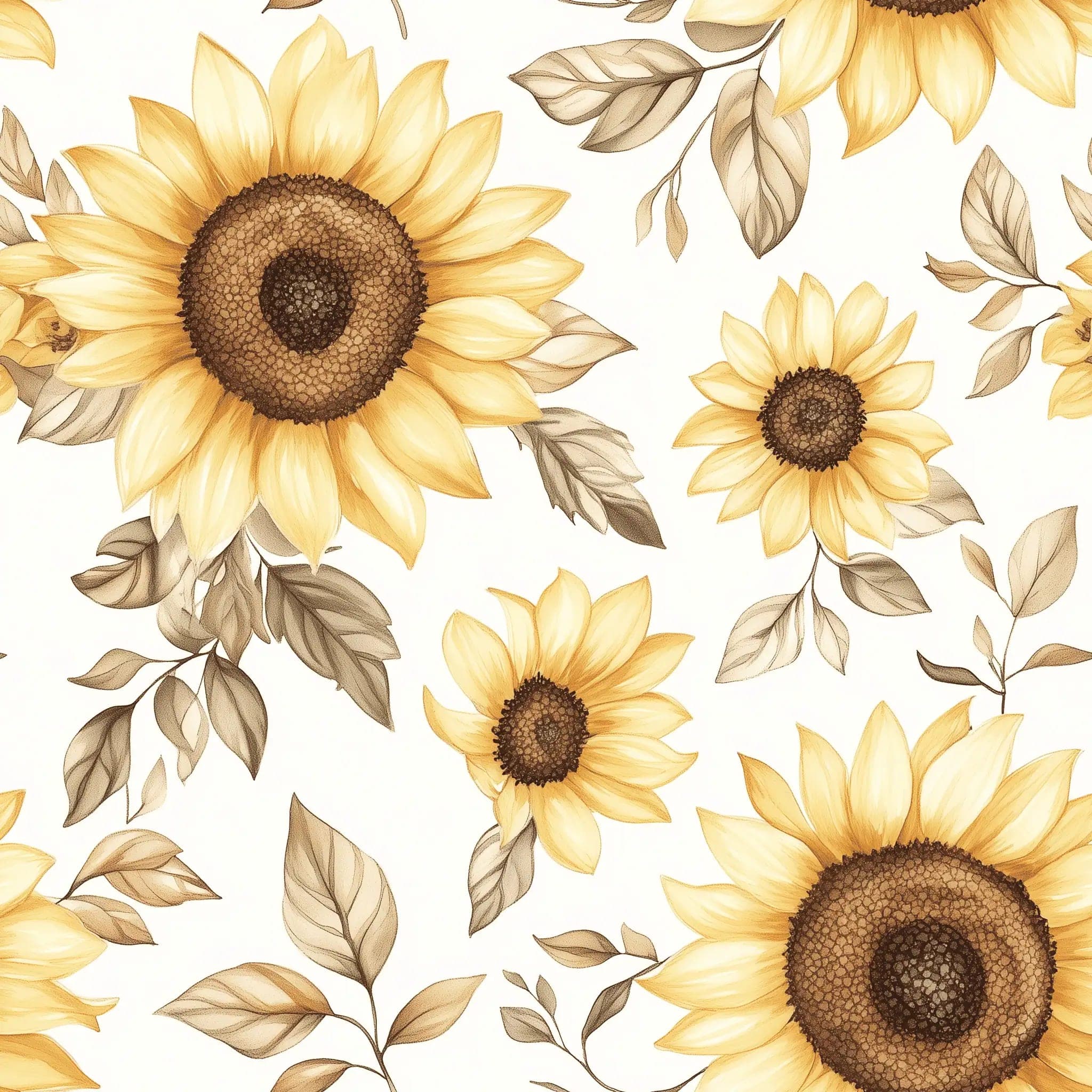 Vintage Zonnebloemen Behang in Warme Geel en Beige Tinten